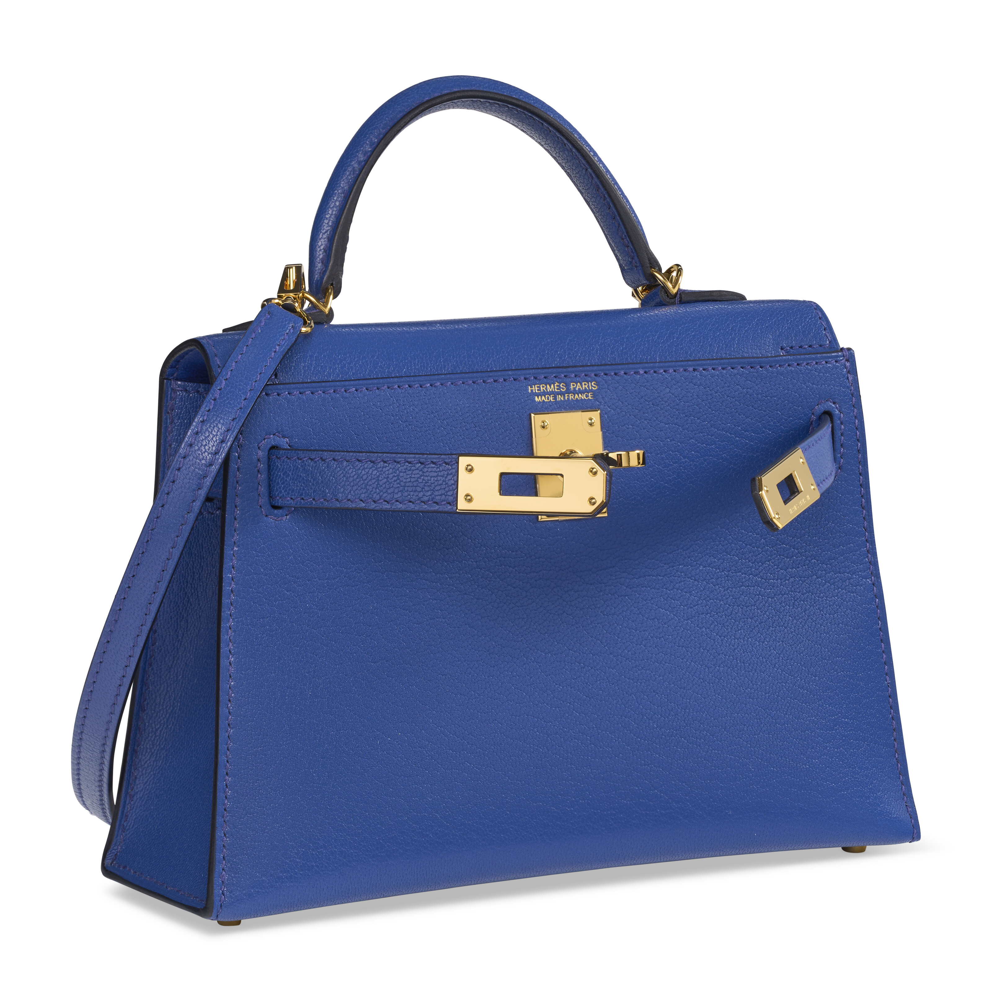 A BLEU SAPHIR CHÈVRE CHAMKILA LEATHER MINI KELLY 20 II WITH GOLD