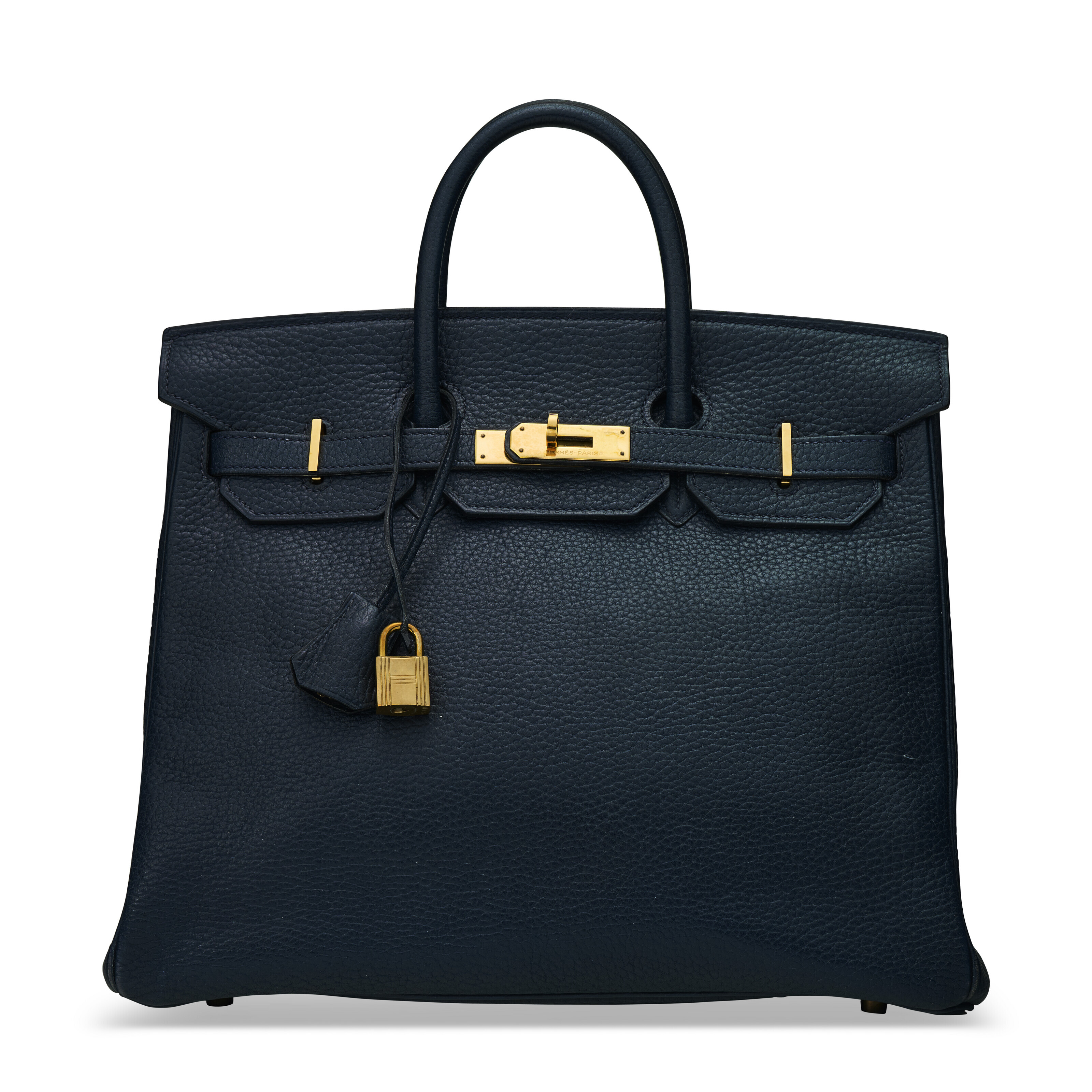 A BLEU MARINE ARDENNES LEATHER HAC BIRKIN 32 WITH GOLD HARDWARE
