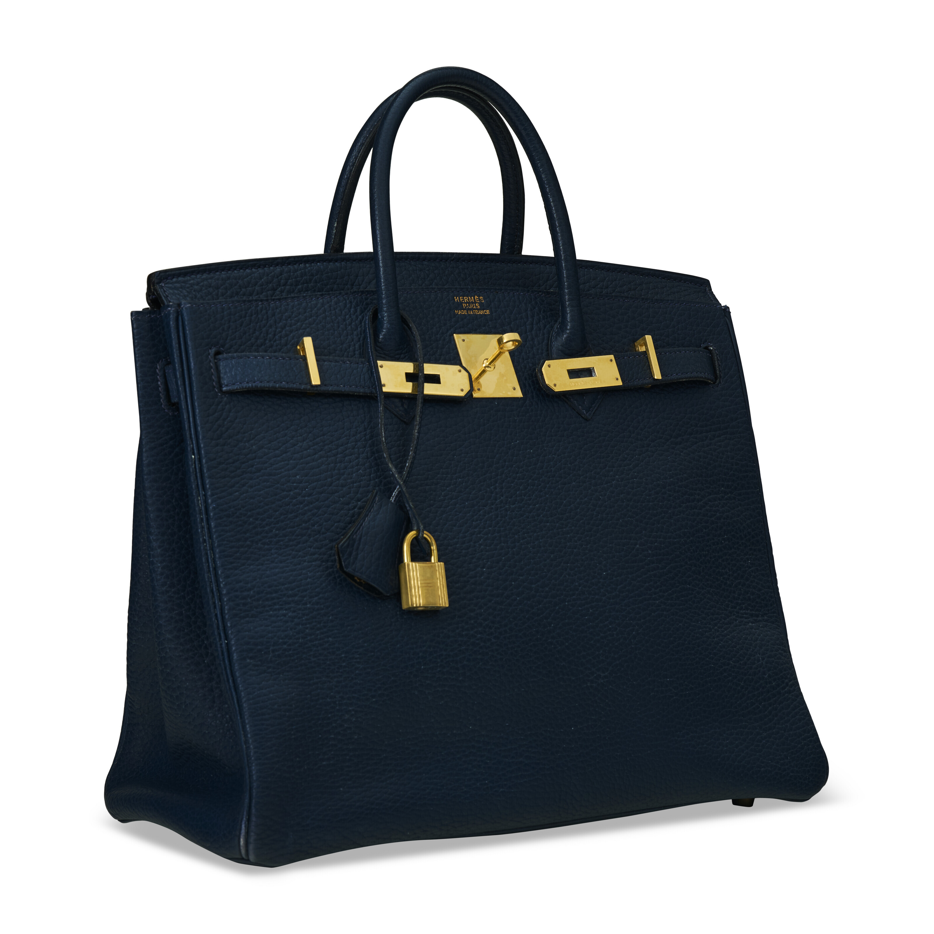 A BLEU MARINE ARDENNES LEATHER HAC BIRKIN 32 WITH GOLD HARDWARE 
