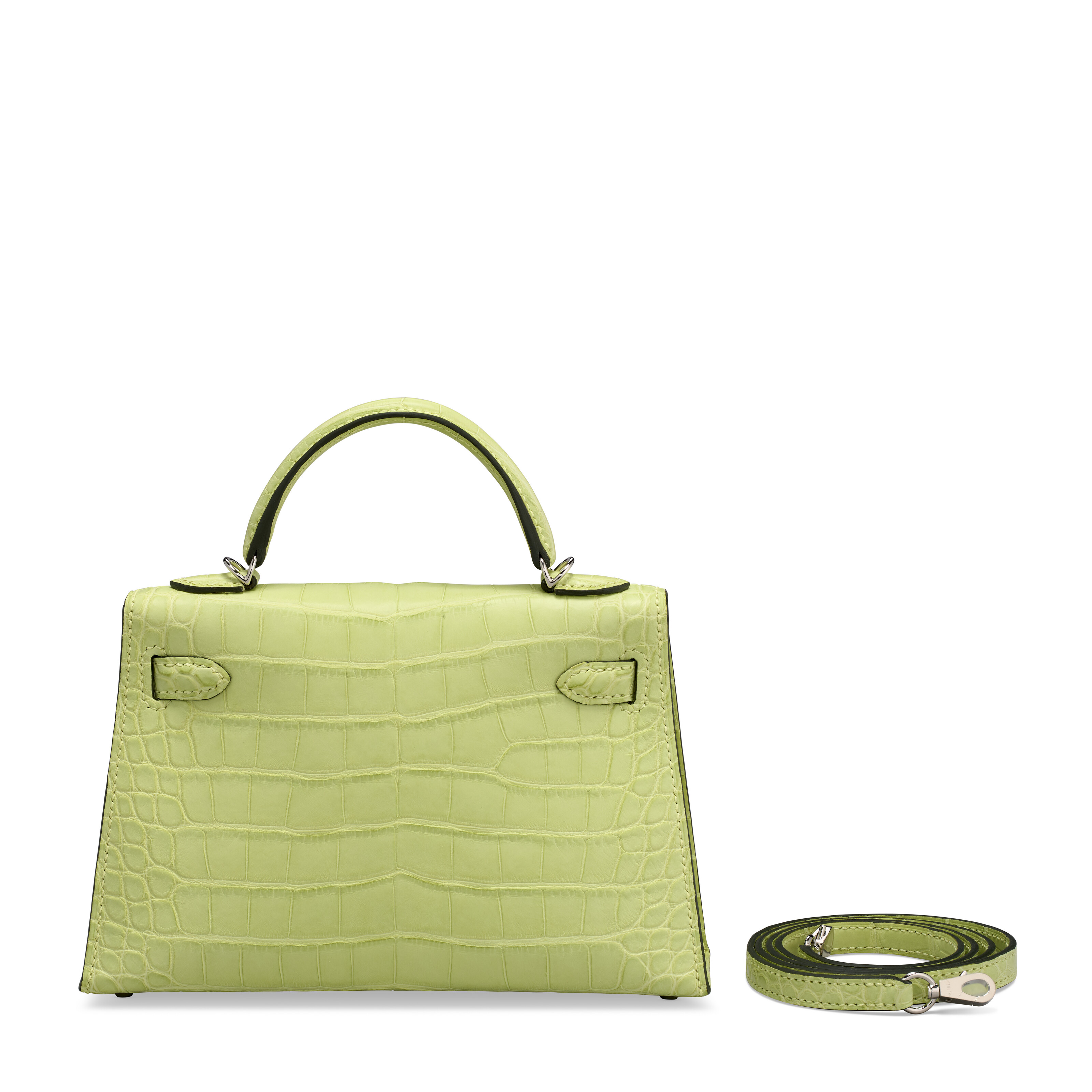A MATTE JAUNE BOURGEON ALLIGATOR MINI KELLY 20 II WITH PALLADIUM