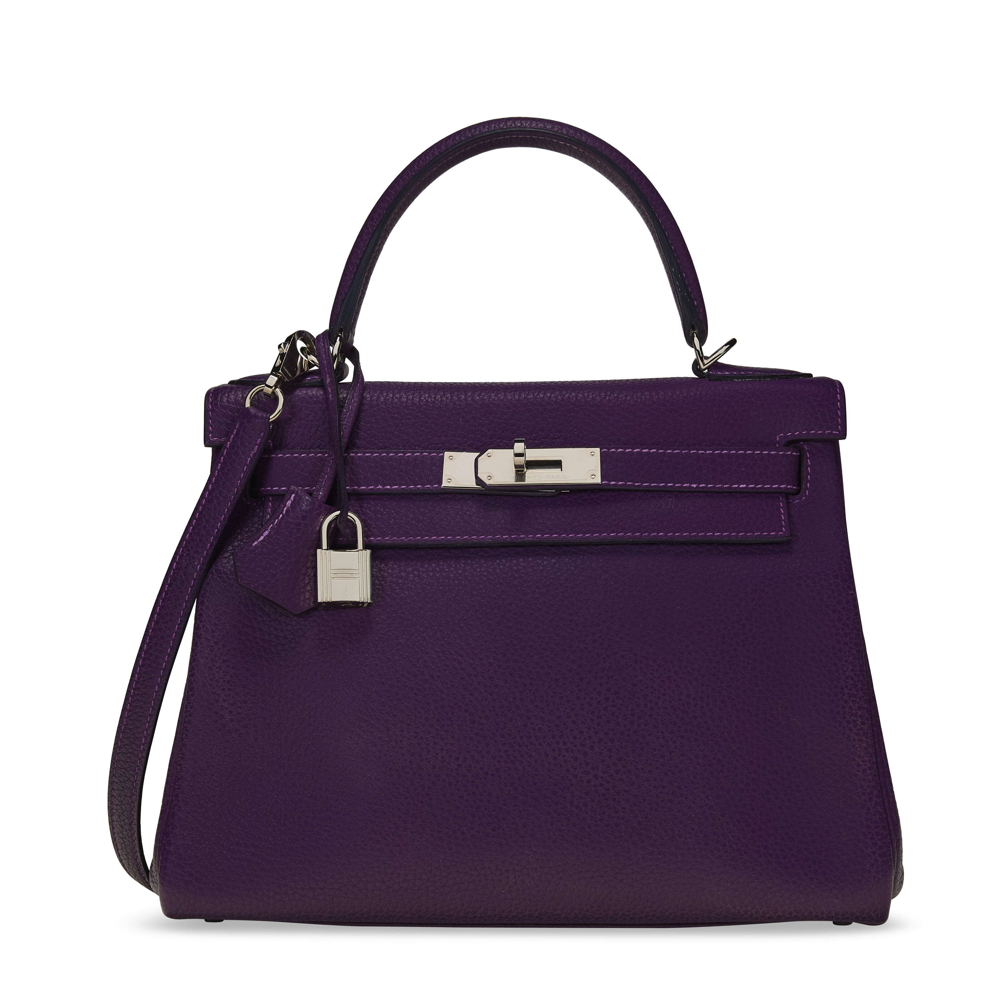 A RAISIN CLÉMENCE LEATHER RETOURNÉ KELLY 28 WITH PALLADIUM