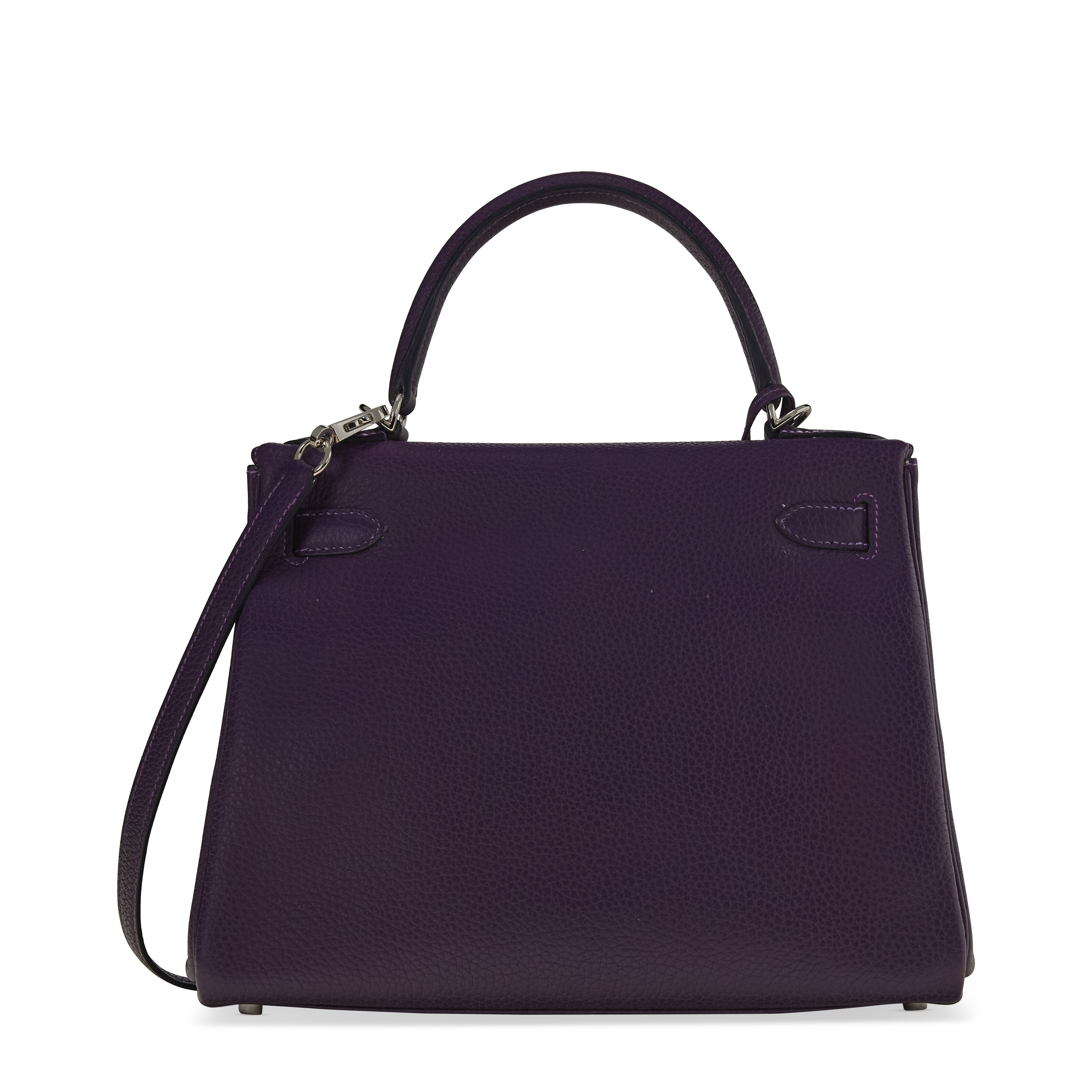A RAISIN CLÉMENCE LEATHER RETOURNÉ KELLY 28 WITH PALLADIUM