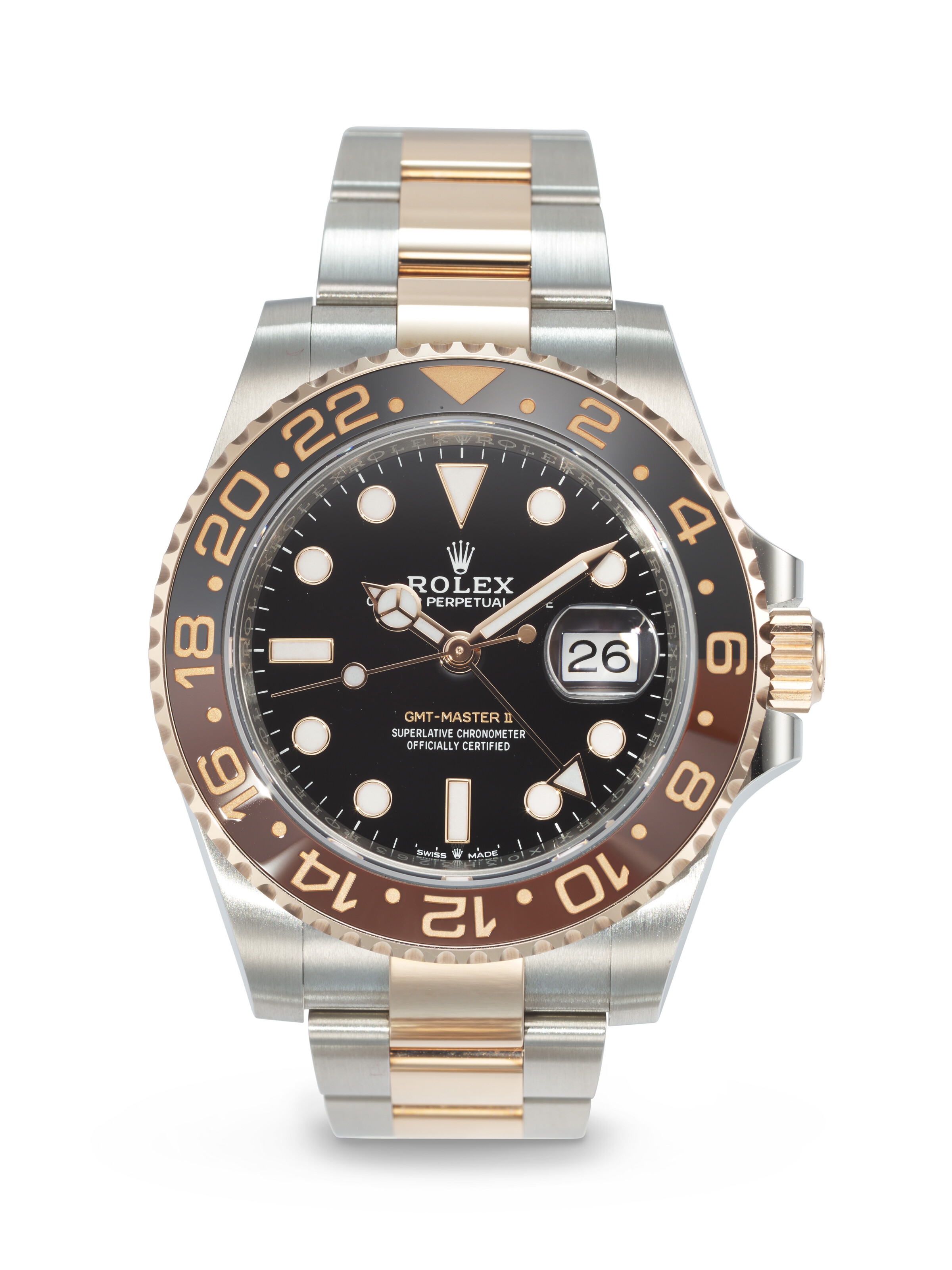 ROLEX, PINK GOLD AND STAINLESS STEEL DUAL TIME 'GMT-MASTER II