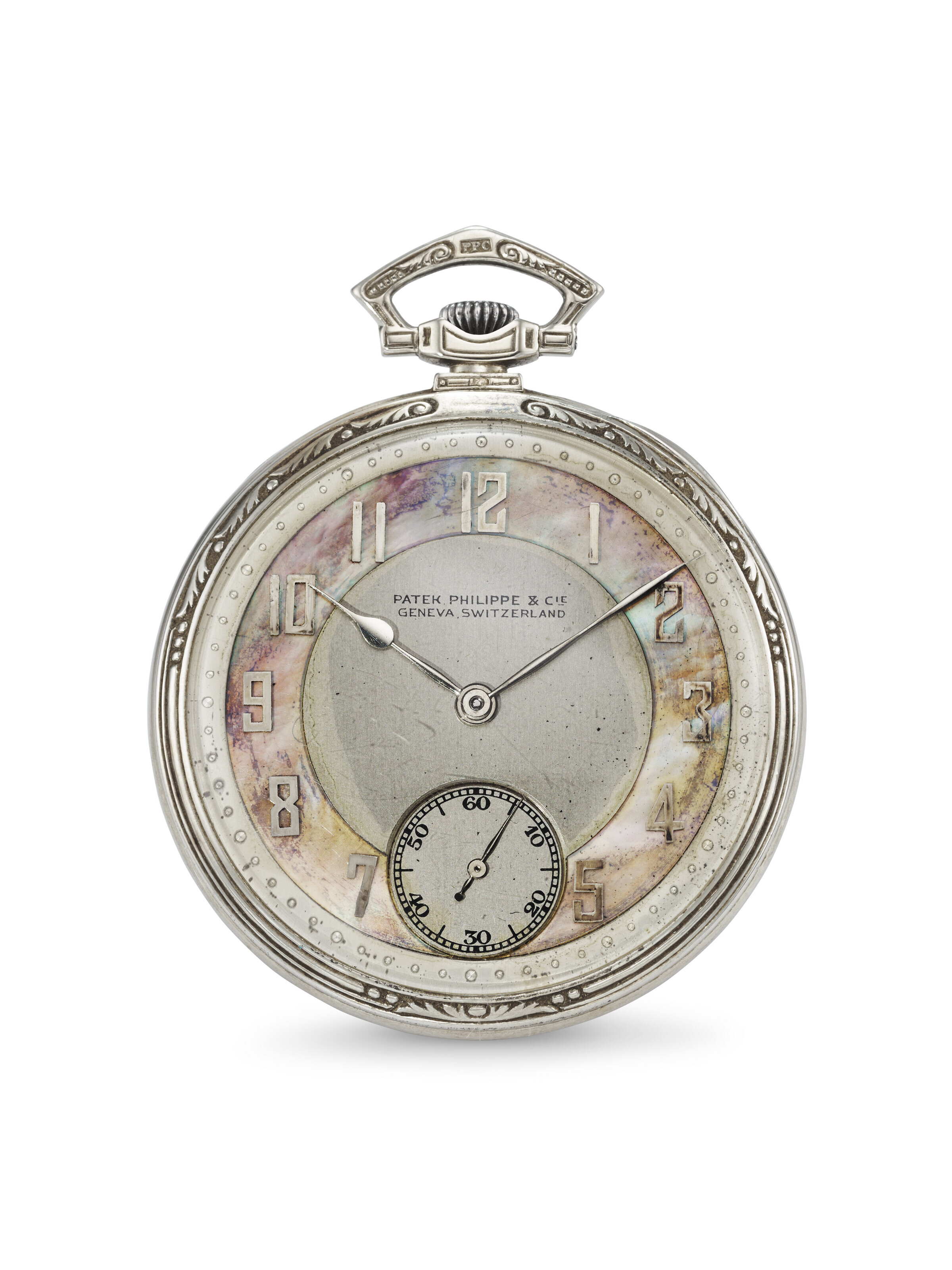 PATEK PHILIPPE, EXTREMELY RARE WHITE GOLD 'MURAT' DECORATED POCKET