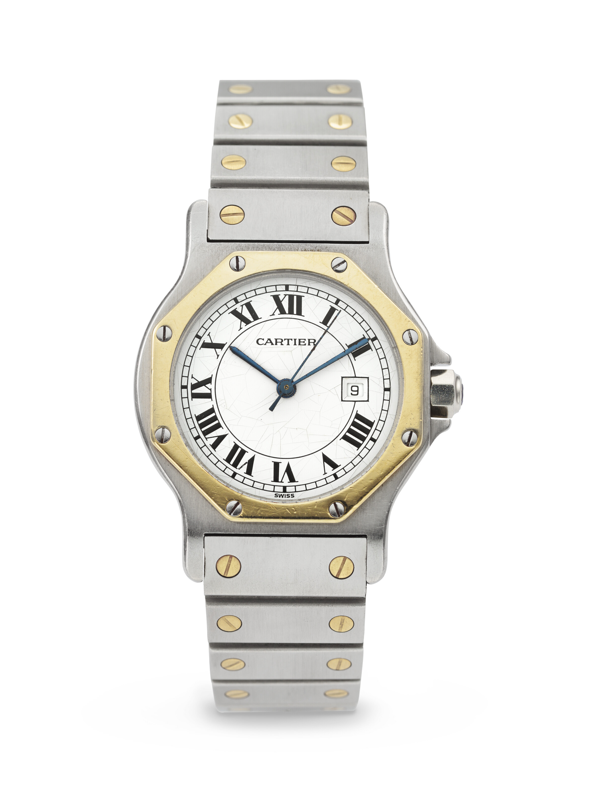 CARTIER, YELLOW GOLD AND STAINLESS STEEL 'SANTOS OCTAGON', REF