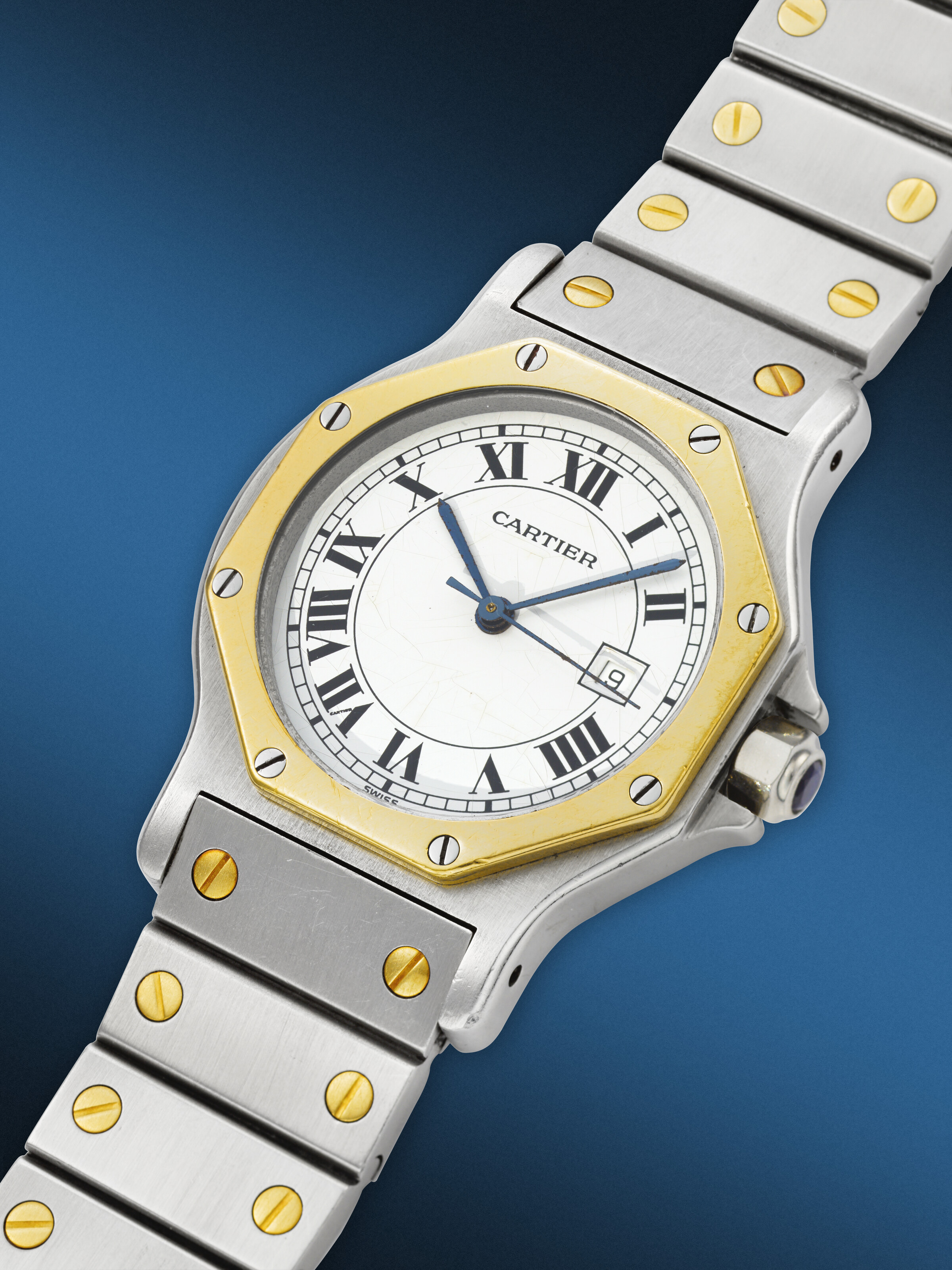 CARTIER, YELLOW GOLD AND STAINLESS STEEL 'SANTOS OCTAGON', REF