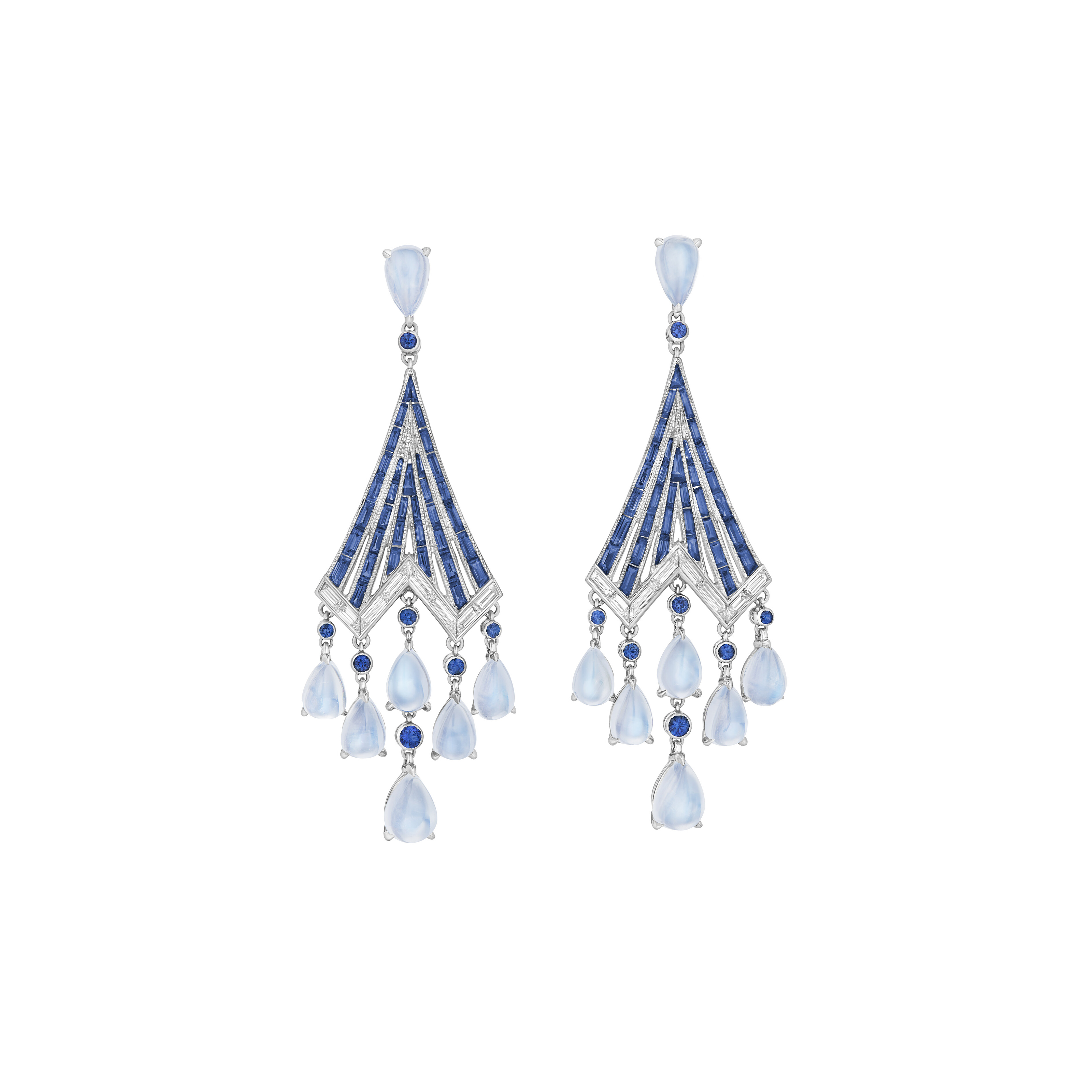 TIFFANY CO. MOONSTONE SAPPHIRE AND DIAMOND EARRINGS