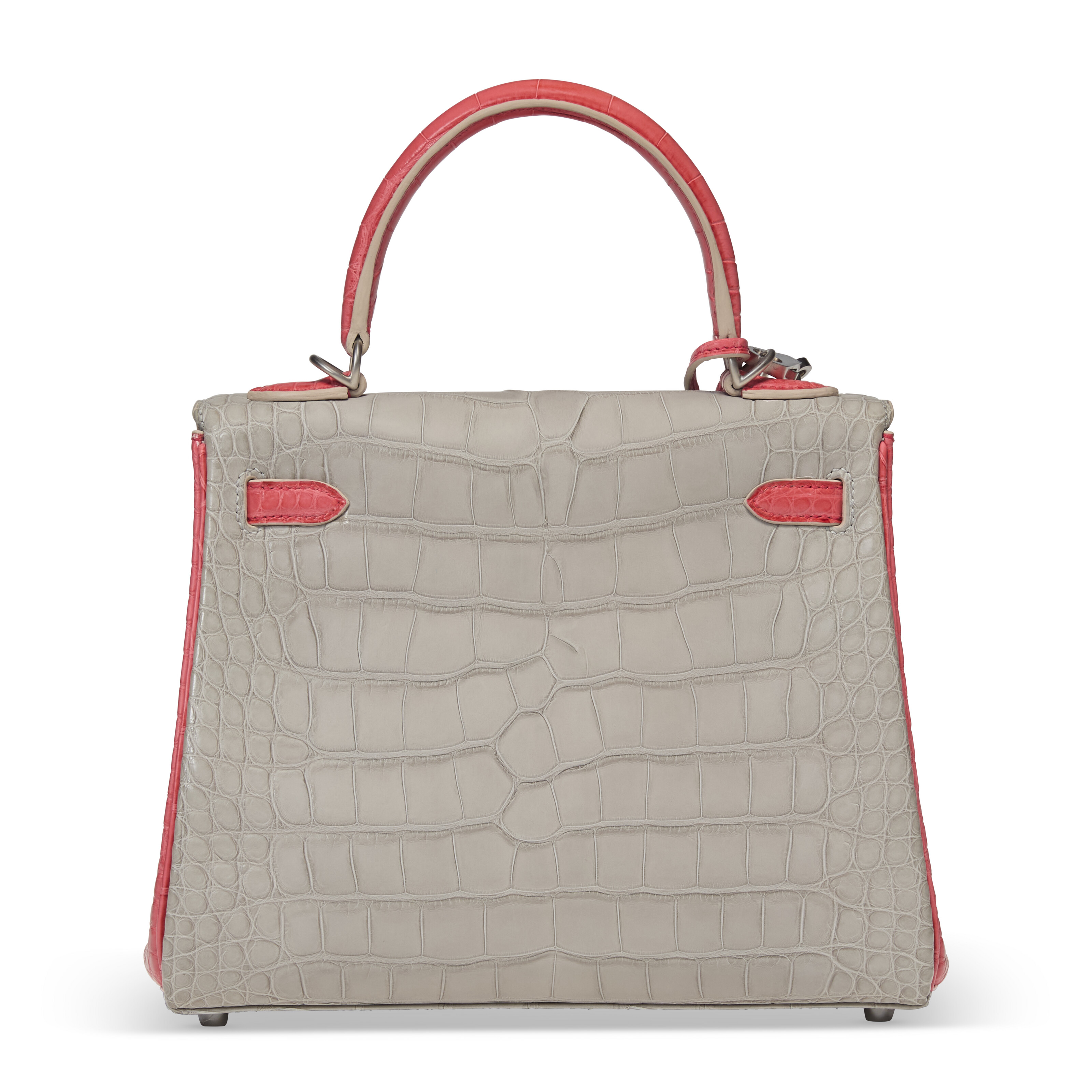 A CUSTOM MATTE GRIS PERLE & ROSE EXTRÊME ALLIGATOR RETOURNÉ KELLY