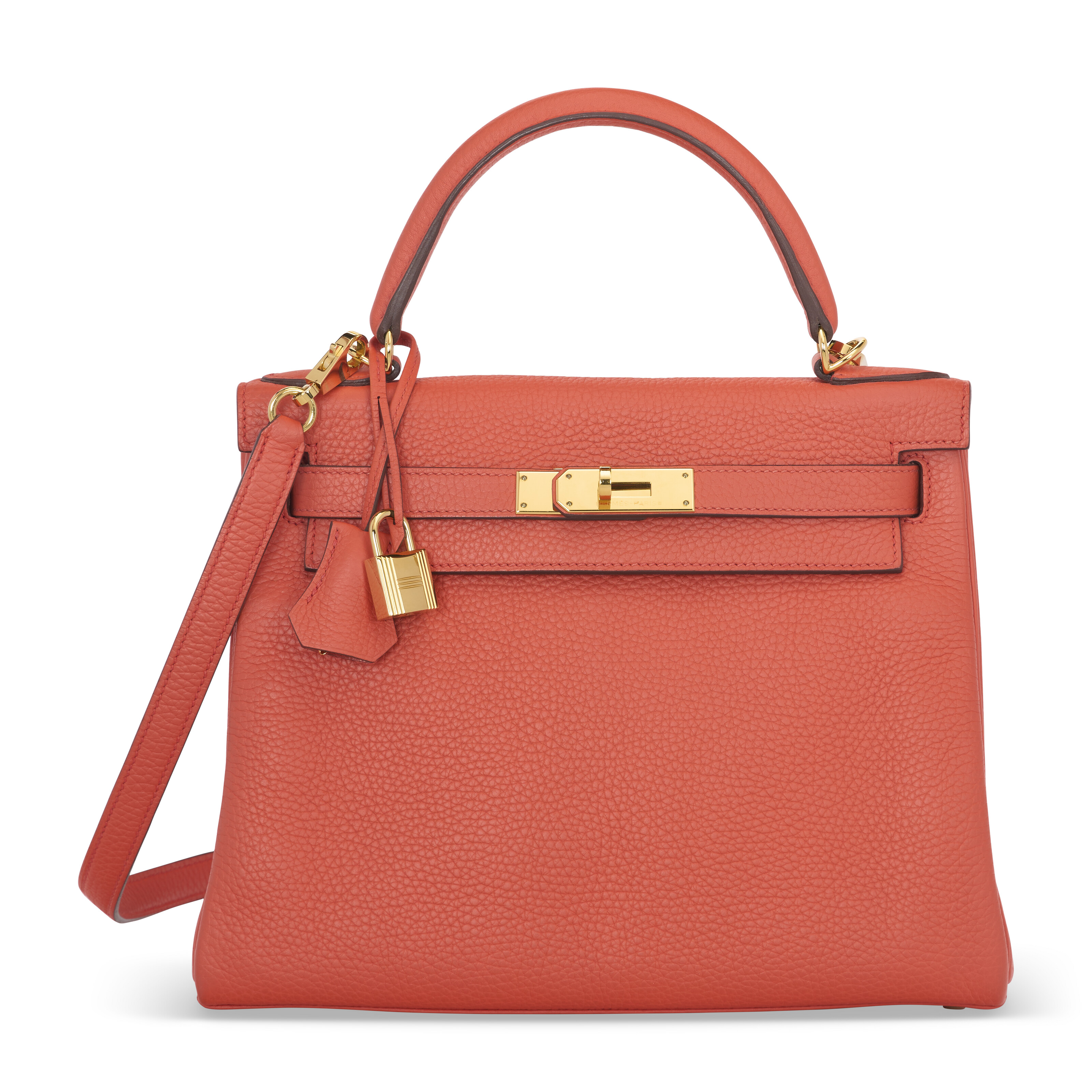 AN ORANGE POPPY CLÉMENCE LEATHER RETOURNÉ KELLY 28 WITH GOLD