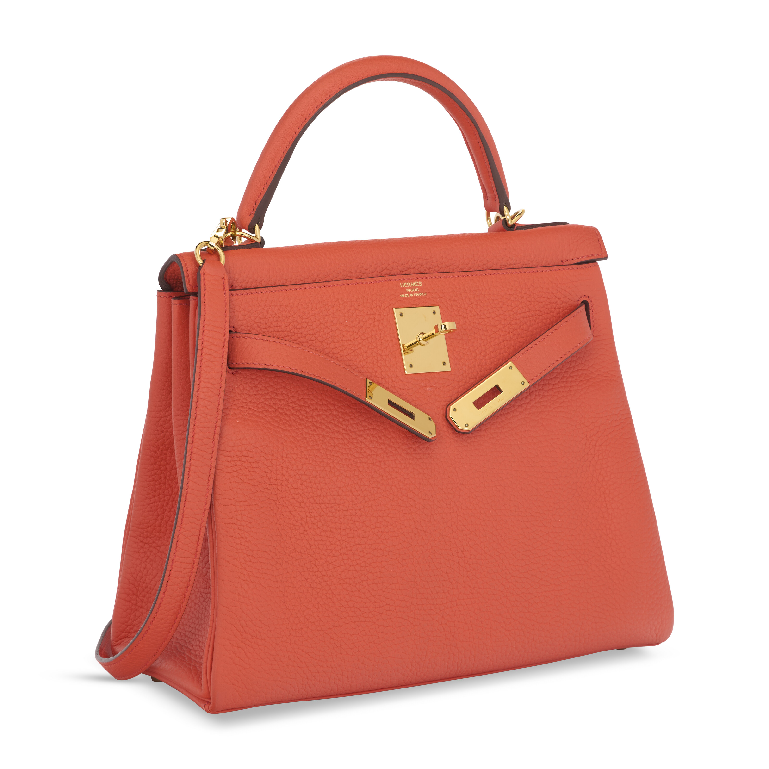 AN ORANGE POPPY CLÉMENCE LEATHER RETOURNÉ KELLY 28 WITH GOLD