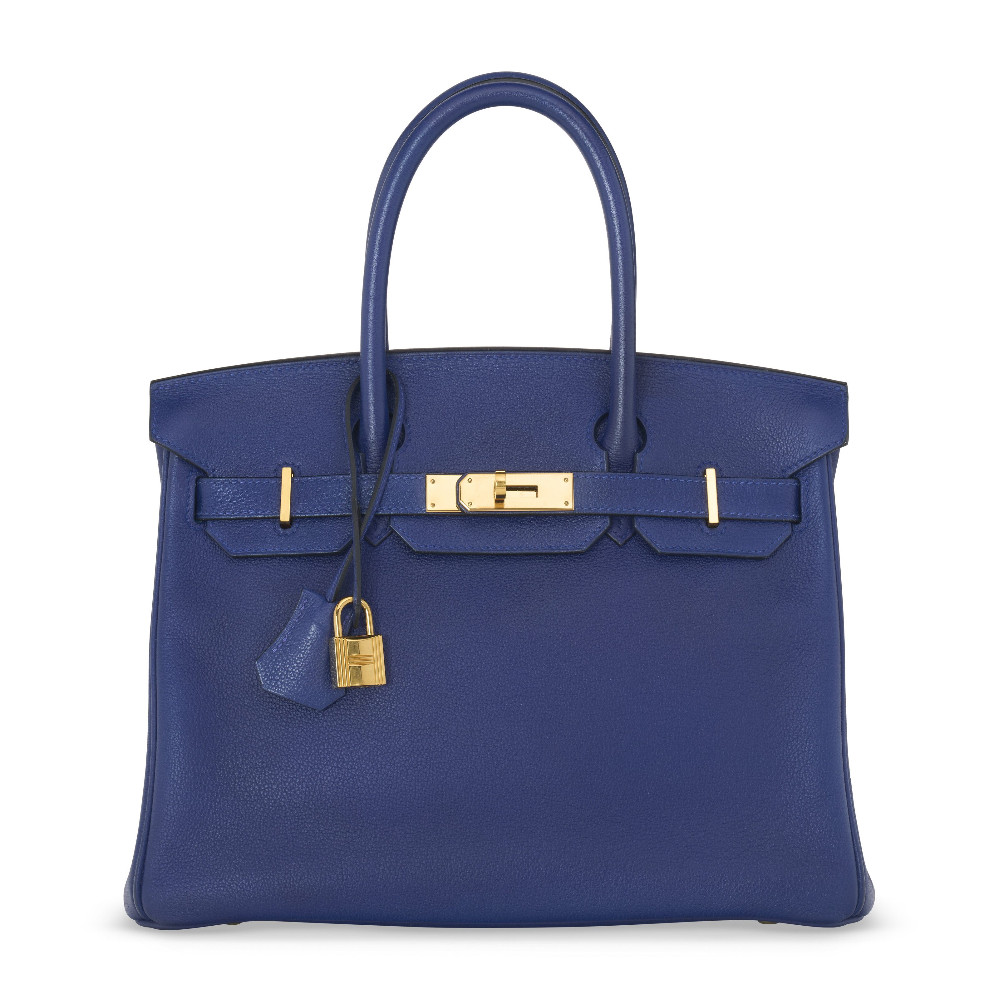A BLEU MARINE CALF BOX LEATHER RETOURNÉ KELLY 32 WITH GOLD