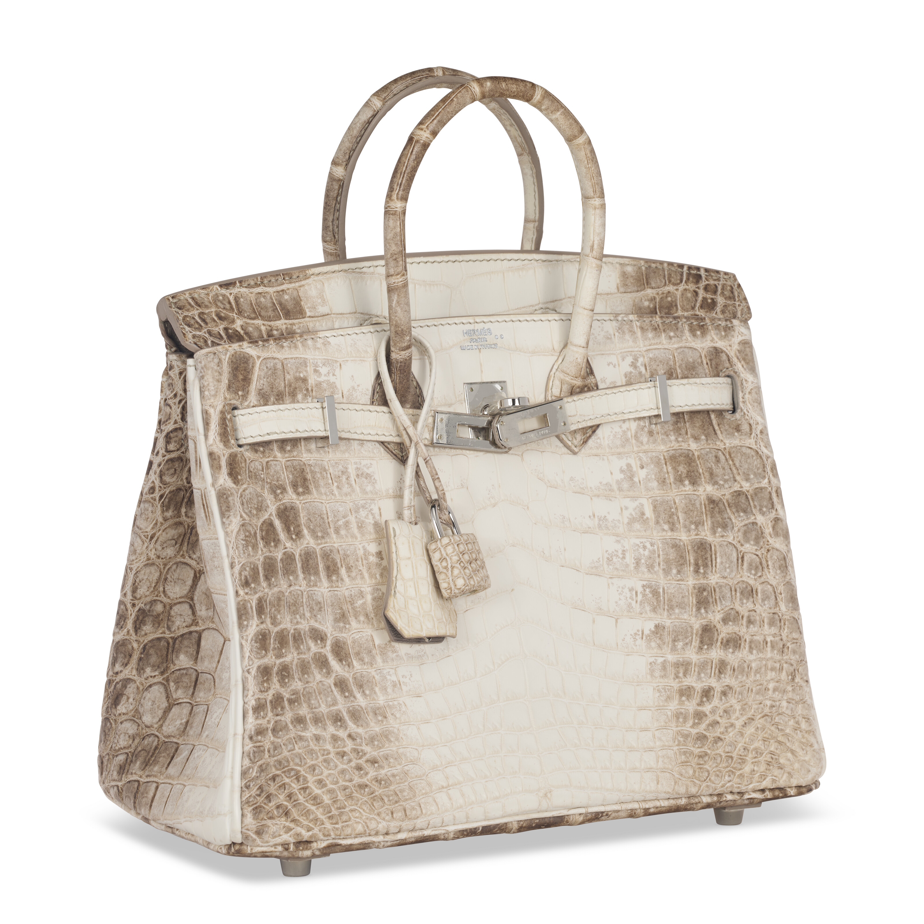 A RARE, MATTE WHITE HIMALAYA NILOTICUS CROCODILE BIRKIN 25 WITH