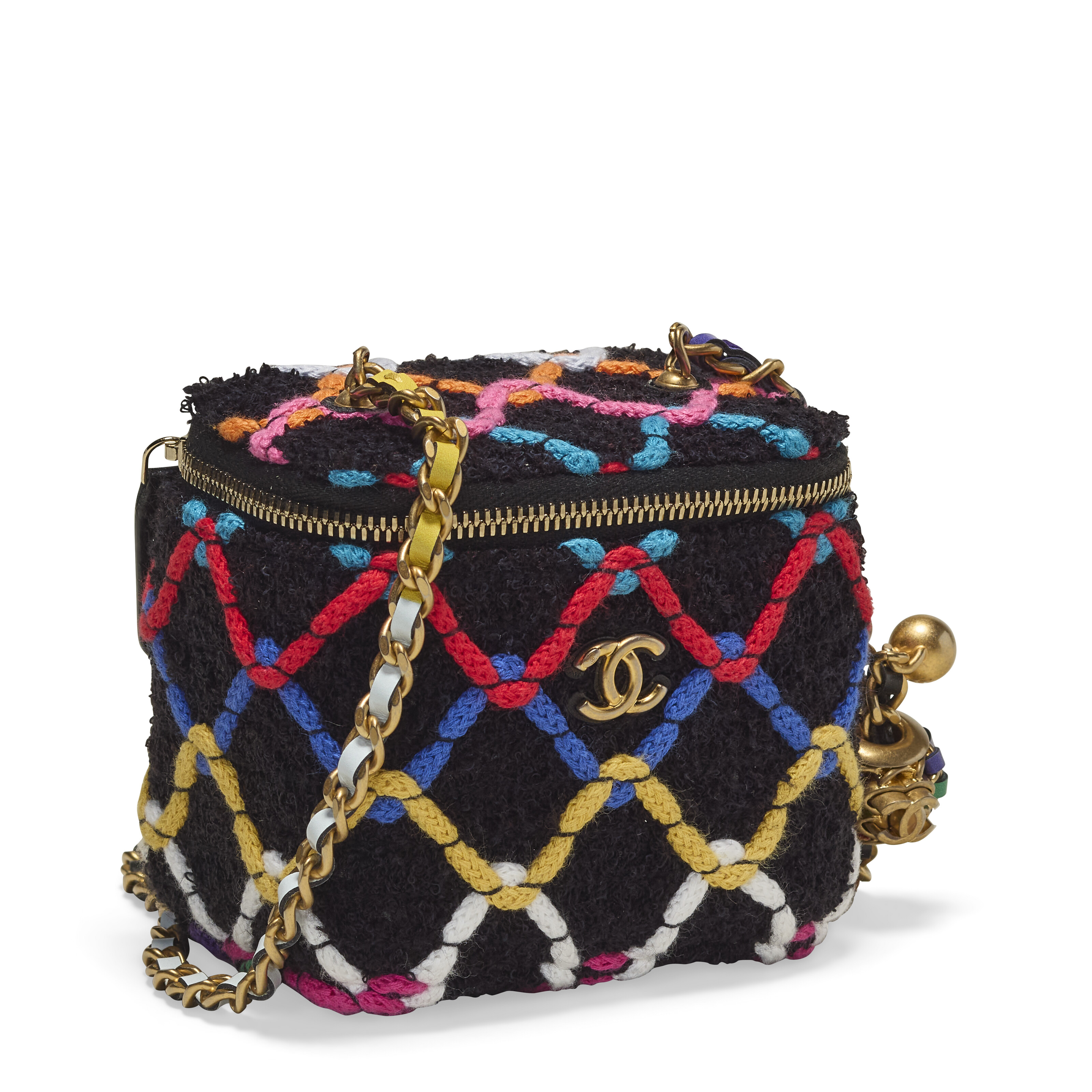 A BLACK & MULTICOLOR TWEED PEARL CRUSH MINI VANITY CASE, CHANEL