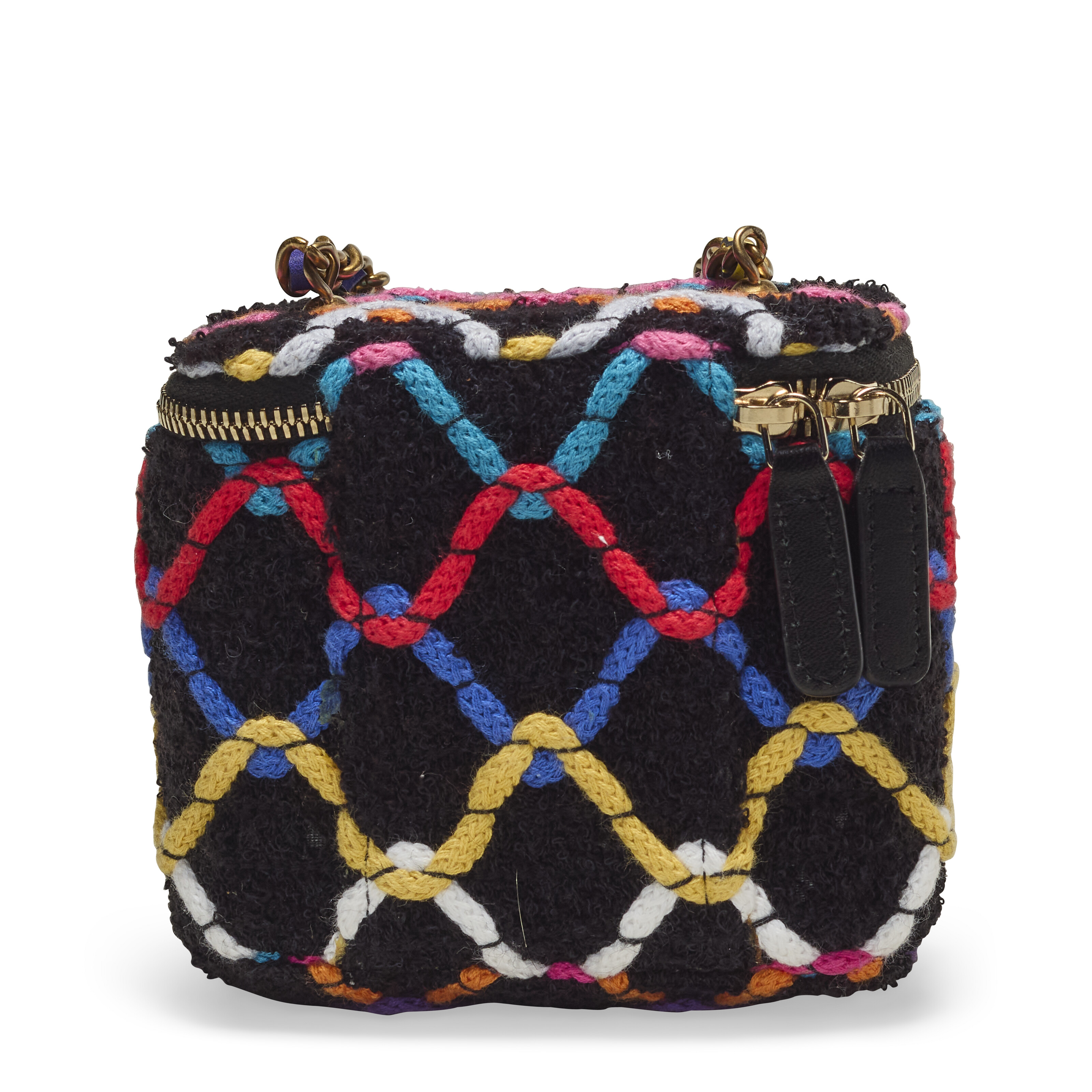 A BLACK & MULTICOLOR TWEED PEARL CRUSH MINI VANITY CASE
