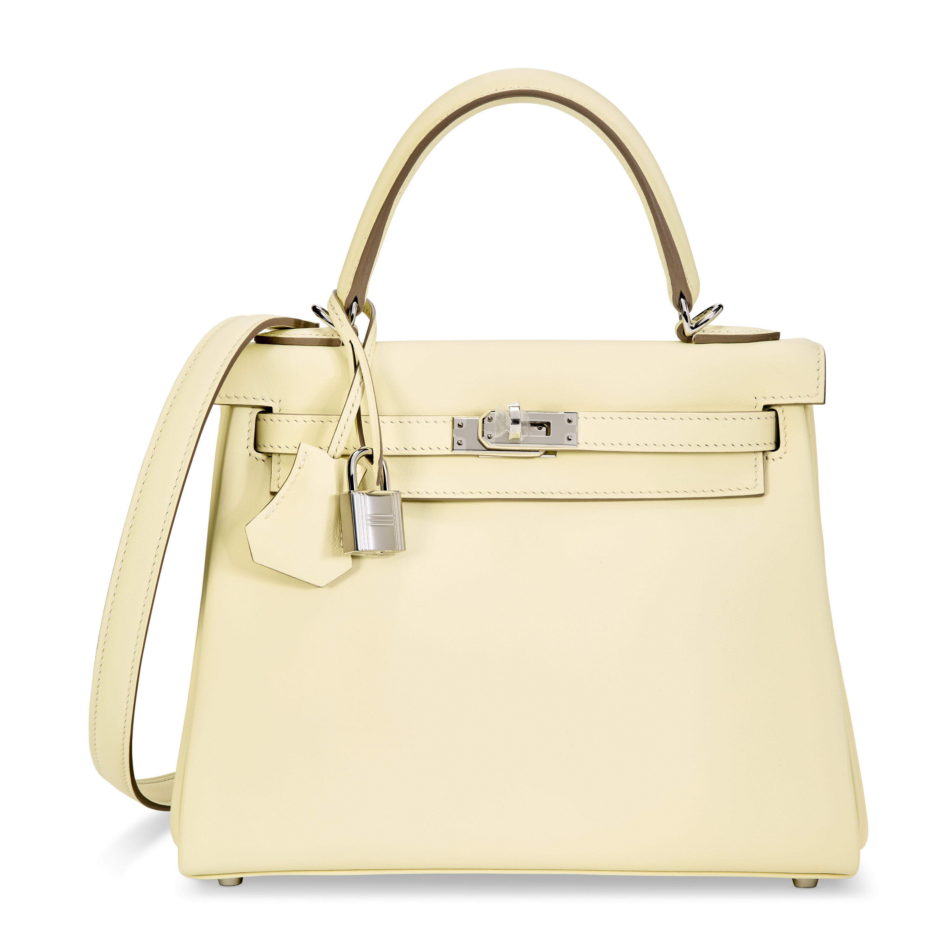 A JAUNE MILTON SWIFT LEATHER RETOURNÉ KELLY 25 WITH PALLADIUM