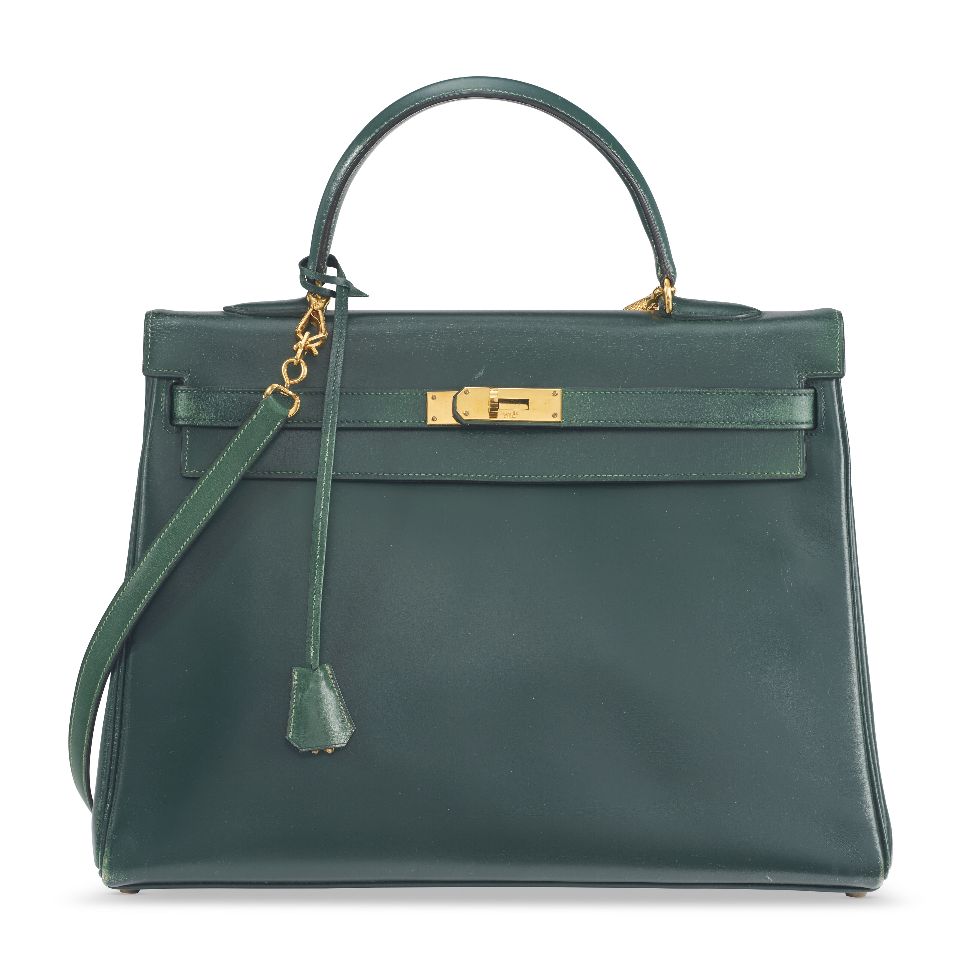 A VERT FONCE CALF BOX LEATHER RETOURNE KELLY 35 WITH GOLD HARDWARE HERMES 1973 Christie s