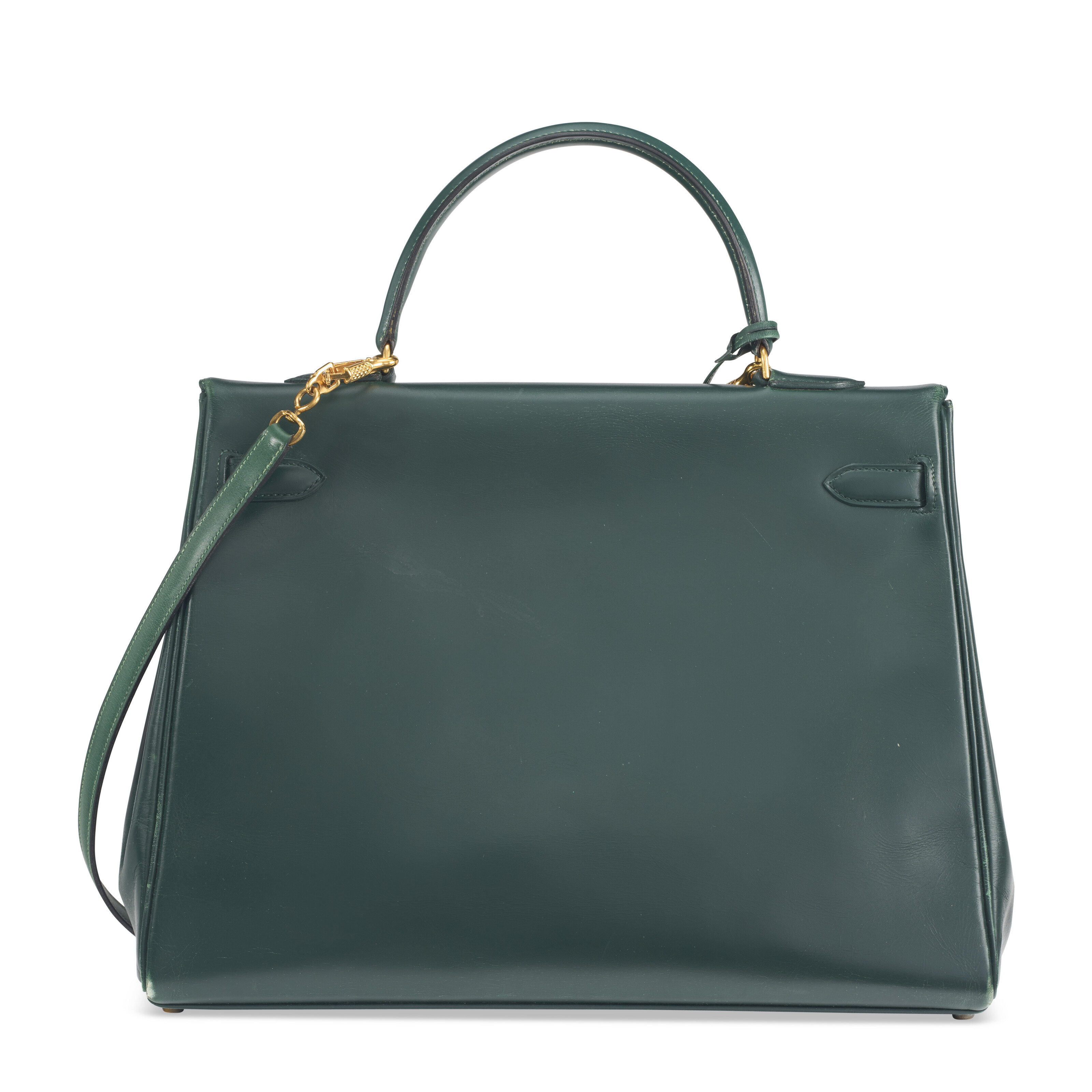 A VERT FONCE CALF BOX LEATHER RETOURNÉ KELLY 35 WITH GOLD HARDWARE 