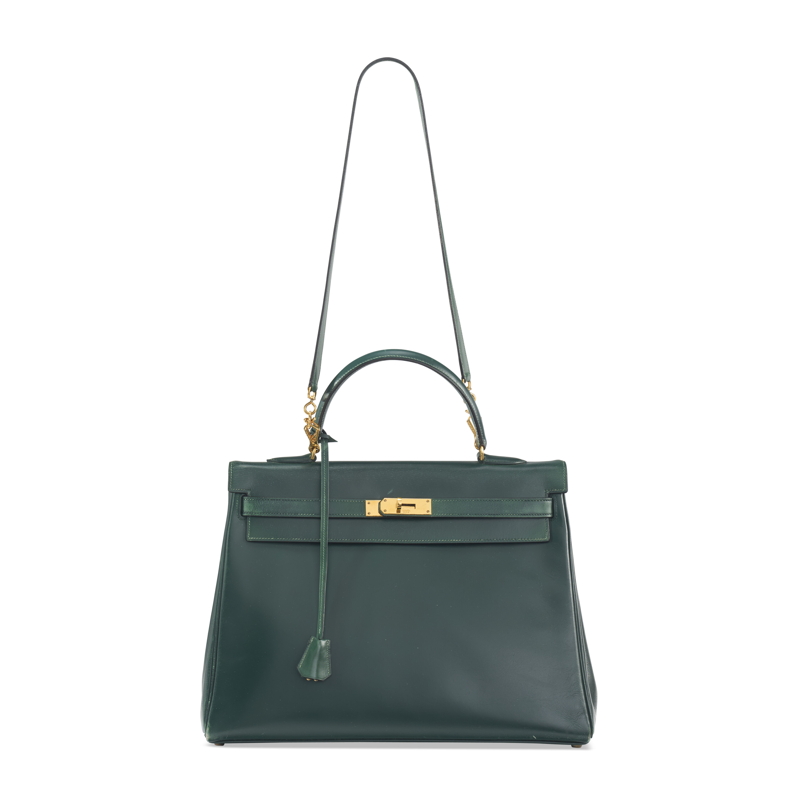 A VERT FONCE CALF BOX LEATHER RETOURNÉ KELLY 35 WITH GOLD HARDWARE