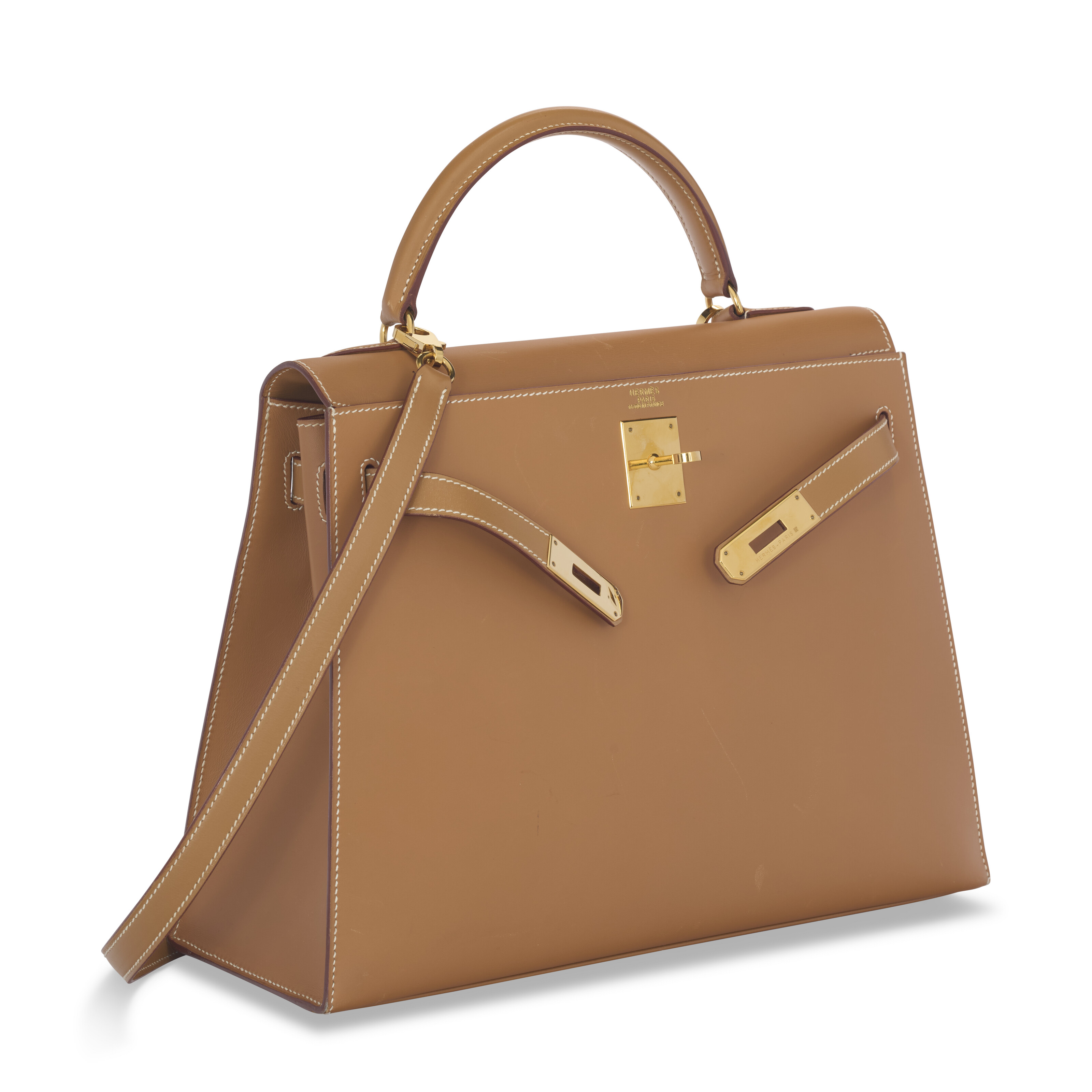 A GOLD CHAMONIX LEATHER SELLIER KELLY 32 WITH GOLD HARDWARE