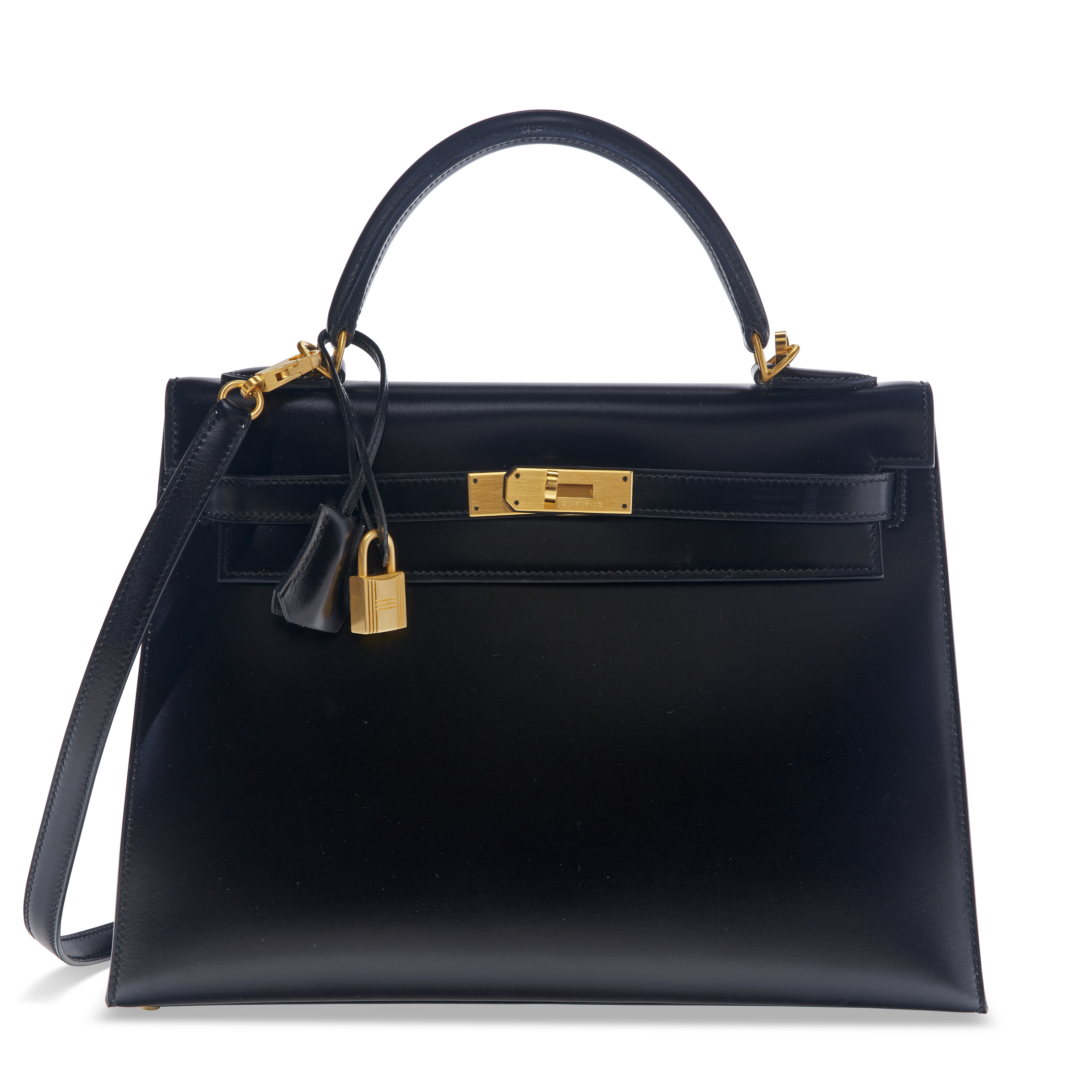 AN EXCEPTIONAL, SHINY BLACK POROSUS CROCODILE SELLIER MINI KELLY
