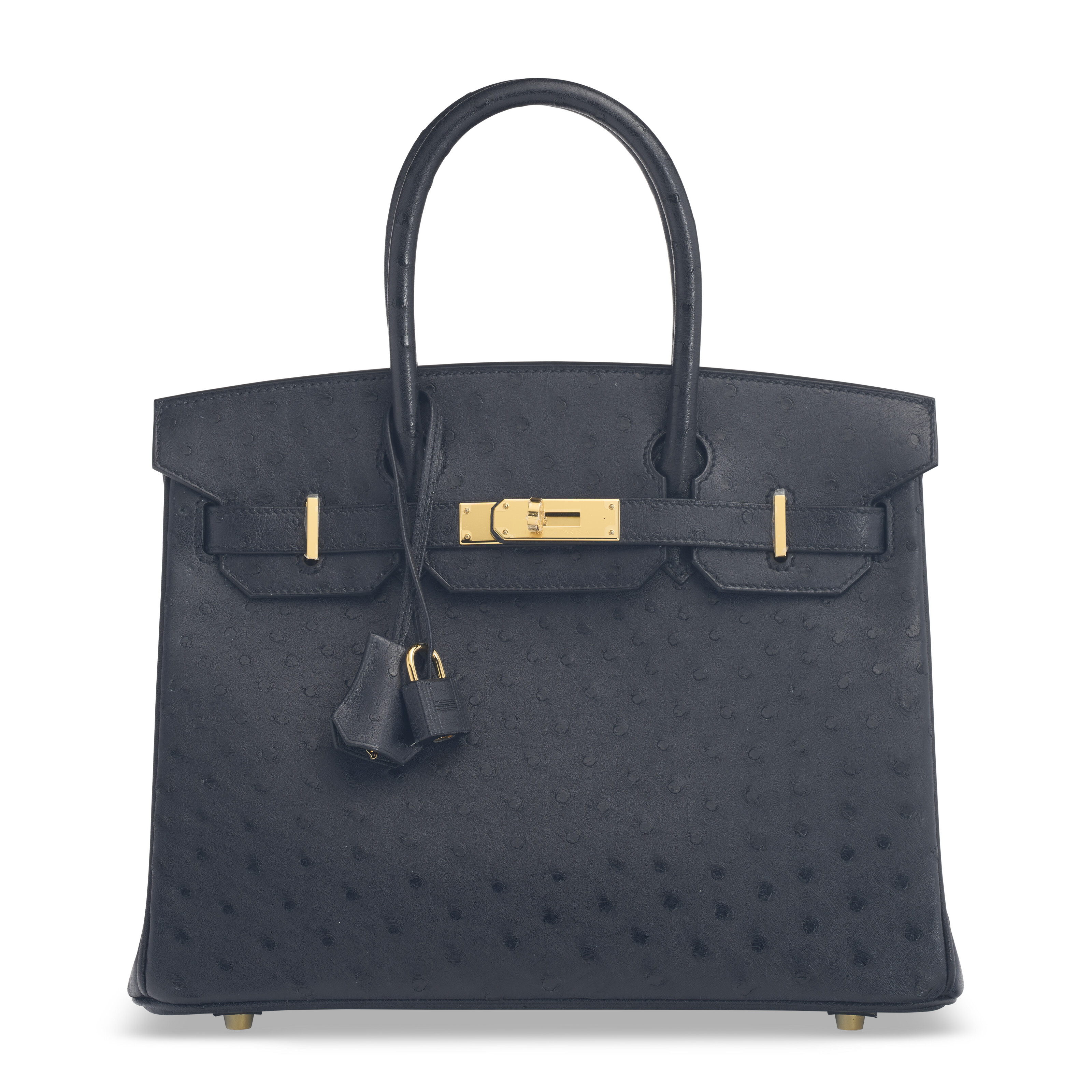 A BLACK OSTRICH BIRKIN 30 WITH GOLD HARDWARE