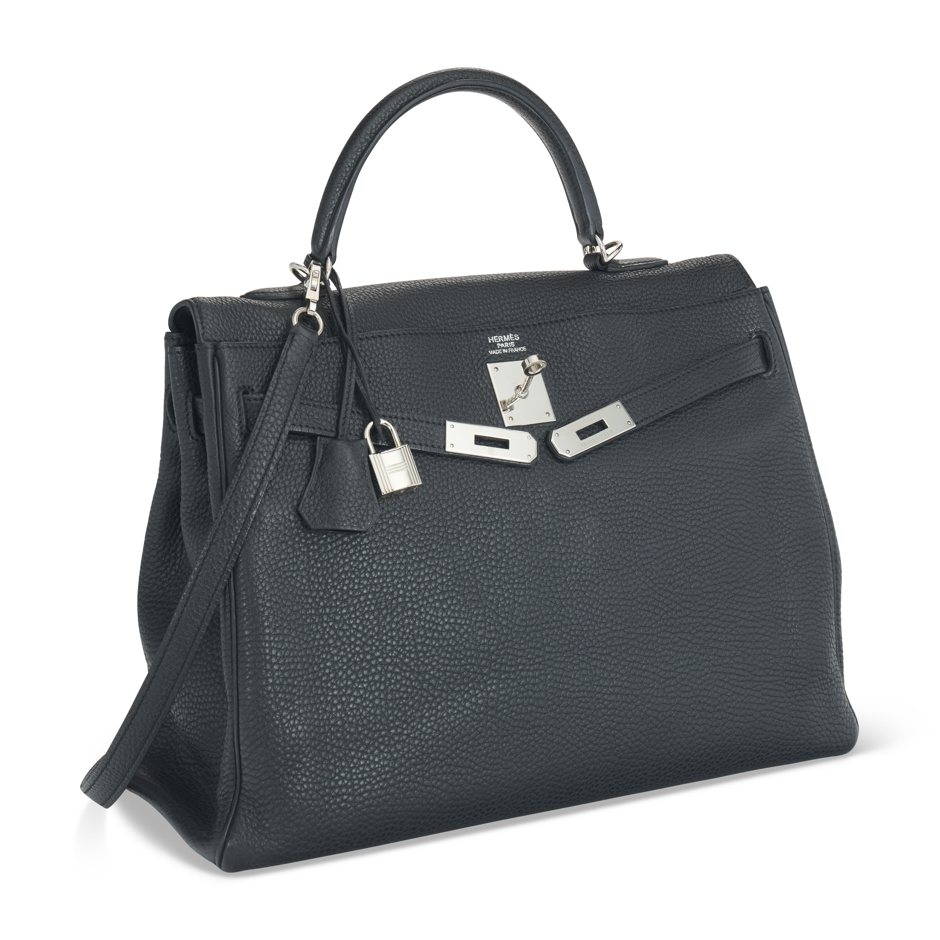 A BLACK CLÉMENCE LEATHER RETOURNÉ KELLY 35 WITH PALLADIUM HARDWARE