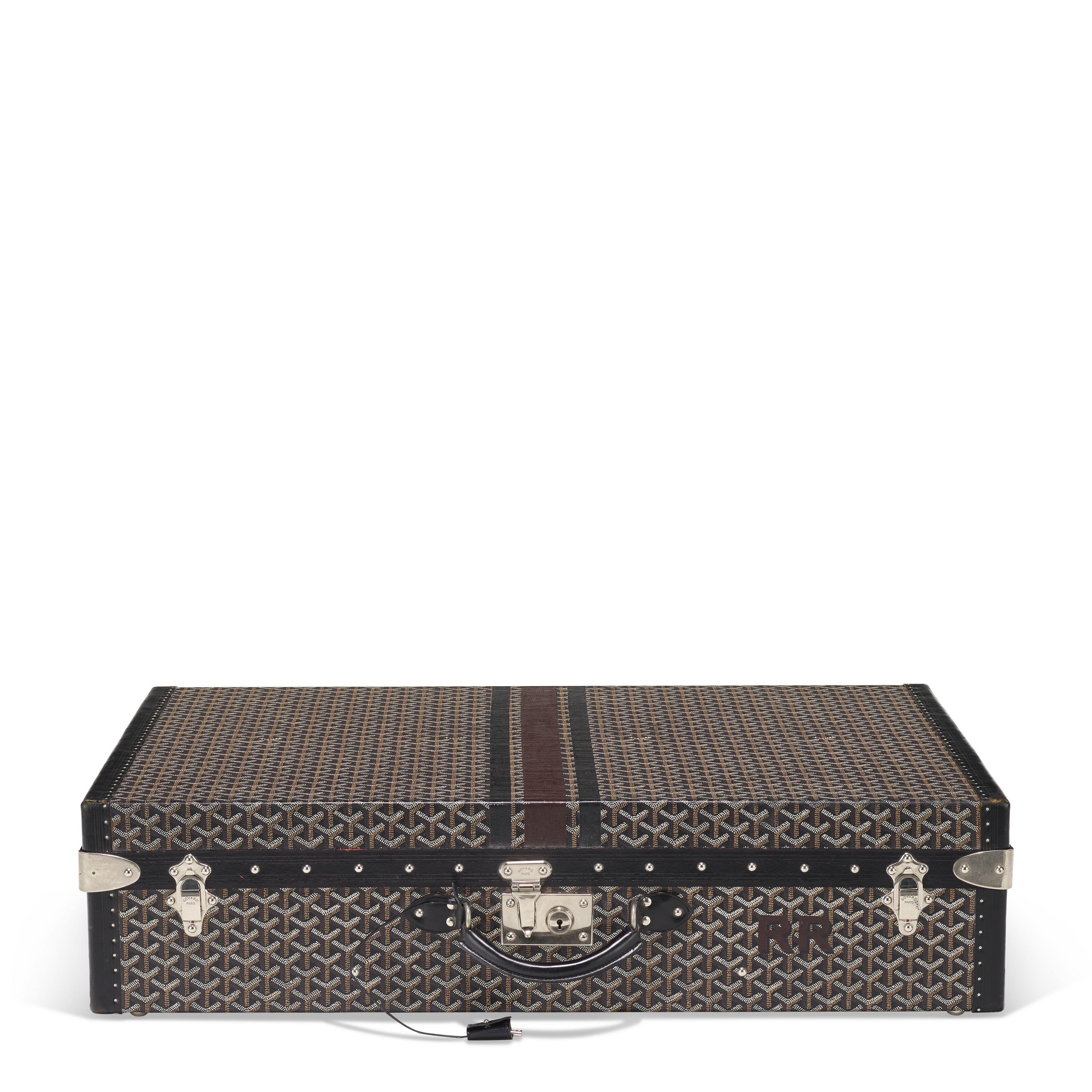 A BLACK GOYARDINE CANVAS GRAND HOTEL 80 CASE WITH SILVER HARDWARE