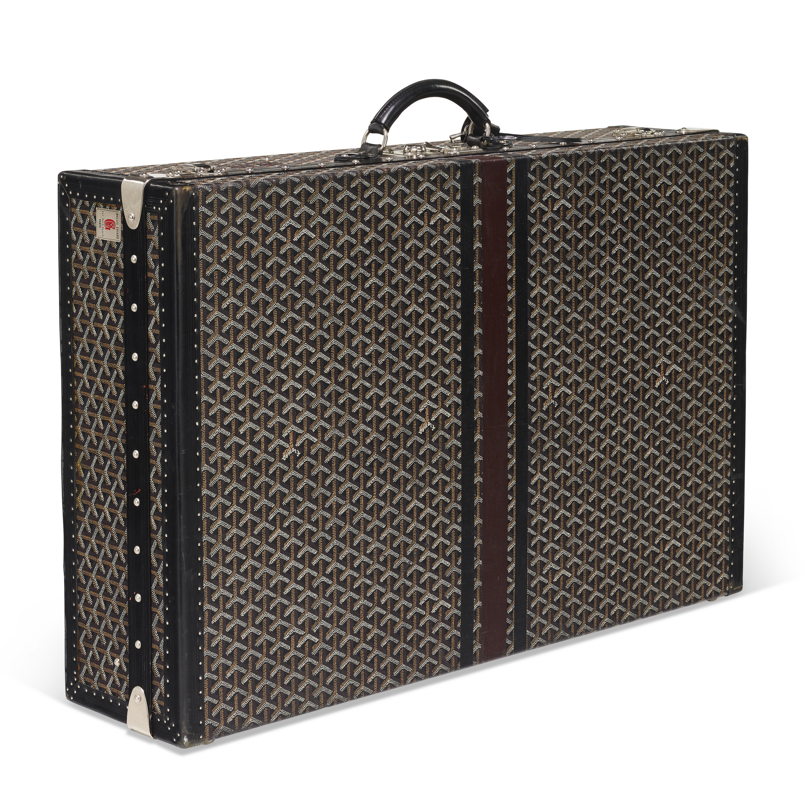 A BLACK GOYARDINE CANVAS GRAND HOTEL 80 CASE WITH SILVER HARDWARE