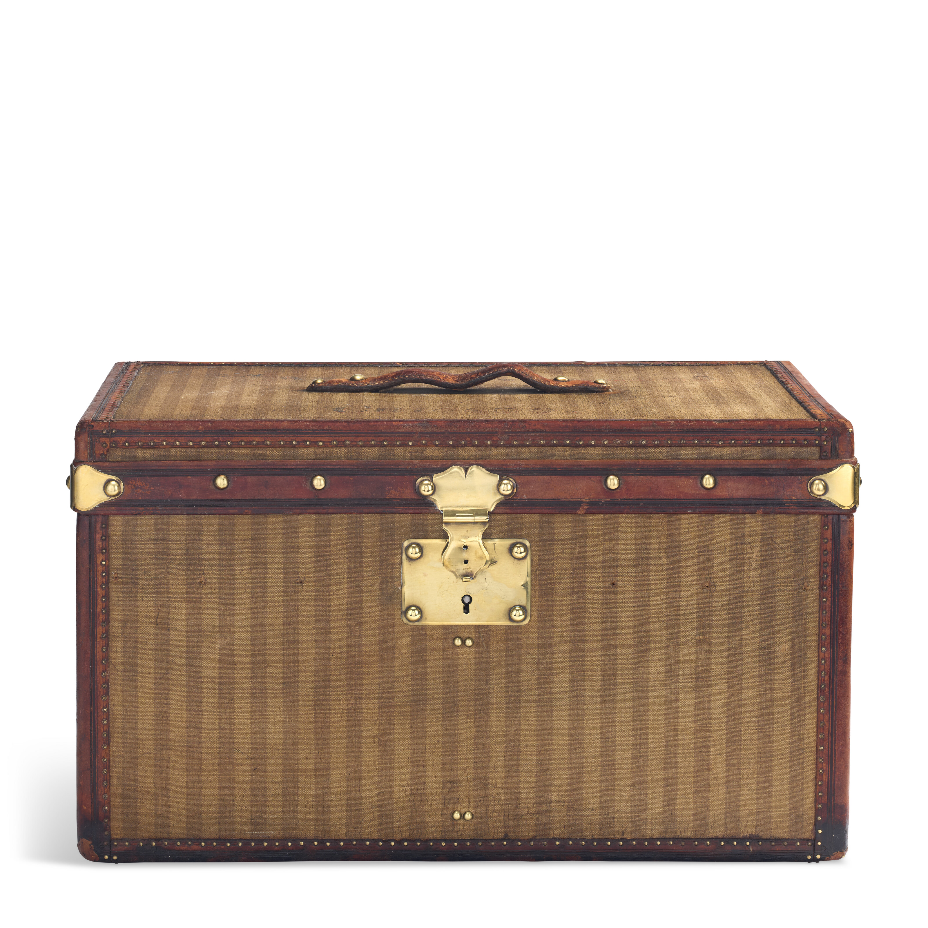 A LIGHT BROWN RAYÉE TRUNK WITH BRASS HARDWARE, LOUIS VUITTON, CIRCA ...