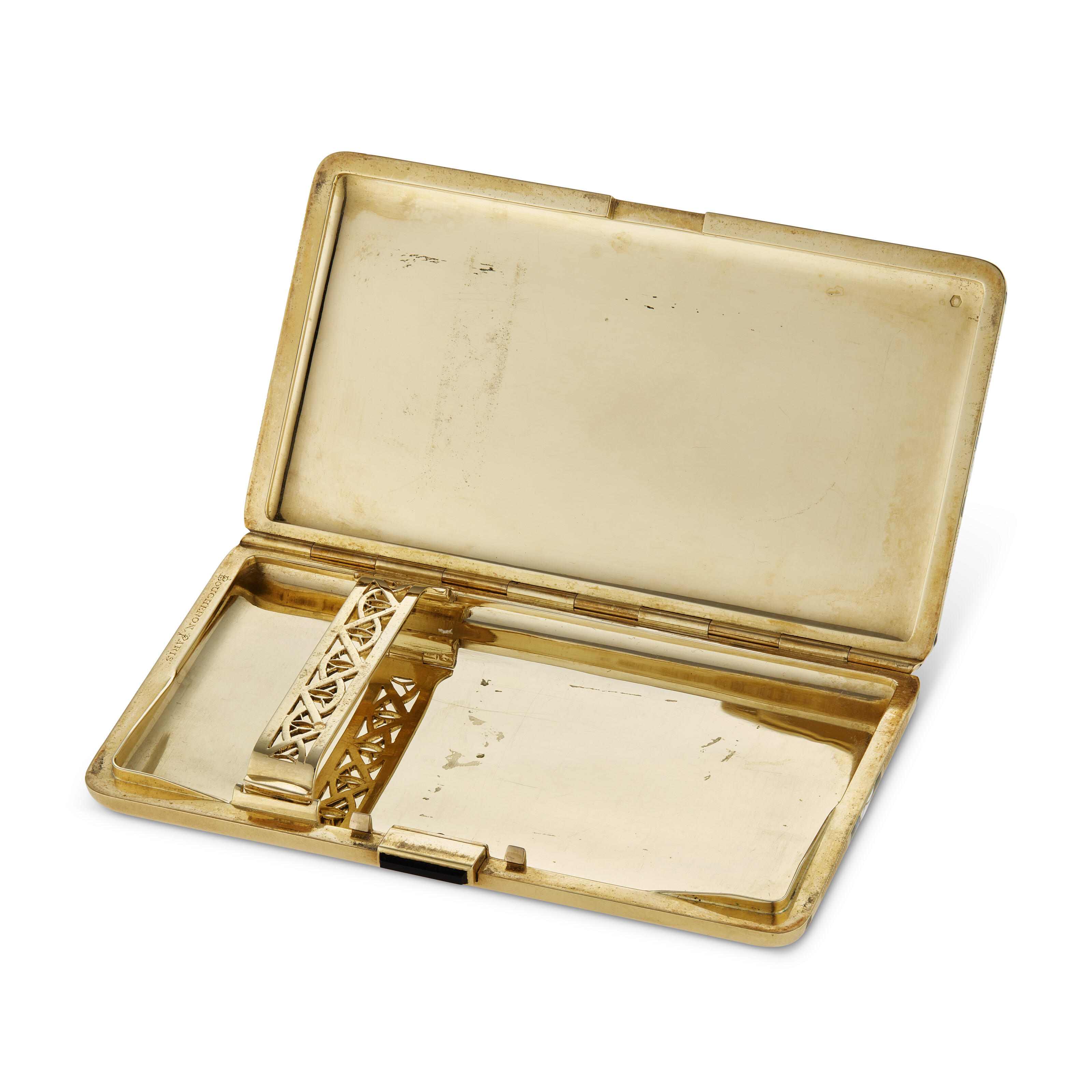 boucheron cigarette case BOUCHERON ART DECO ENAMEL, ONYX AND GOLD CIGARETTE CASE,