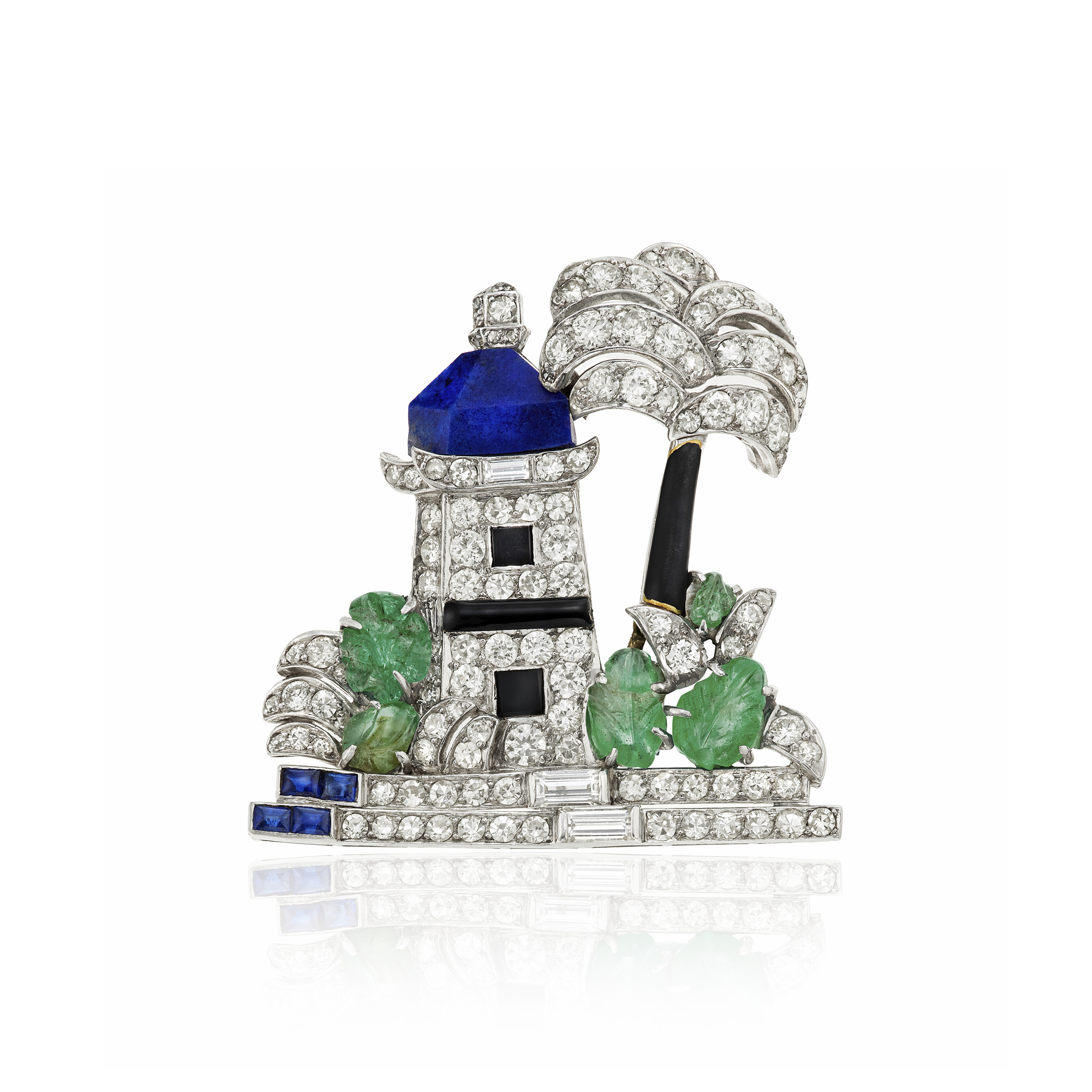 NO RESERVE | MAUBOUSSIN ART DECO MULTI-GEM AND DIAMOND BROOCH