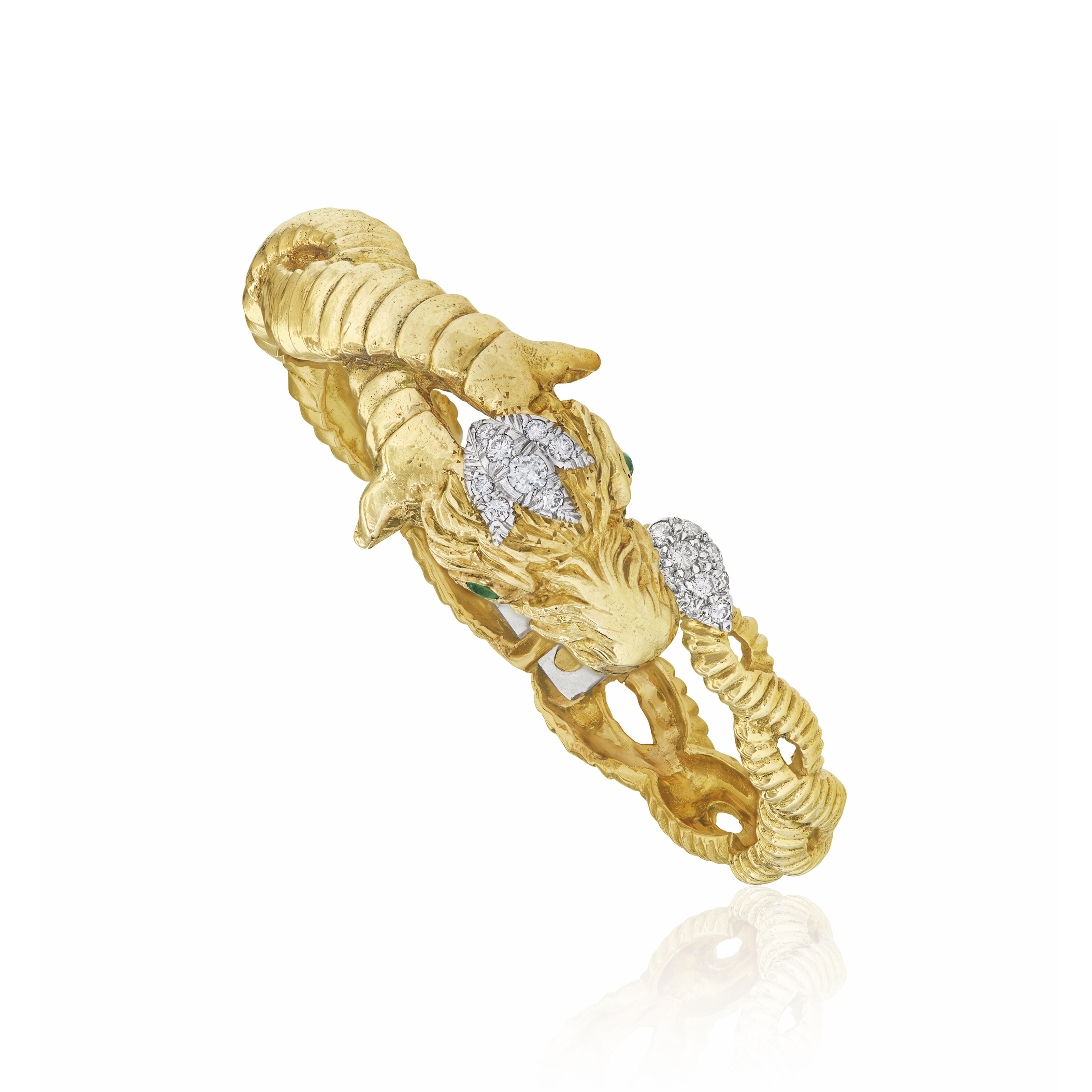 NO RESERVE | DAVID WEBB EMERALD, DIAMOND AND GOLD GOAT BANGLE BRACELET ...