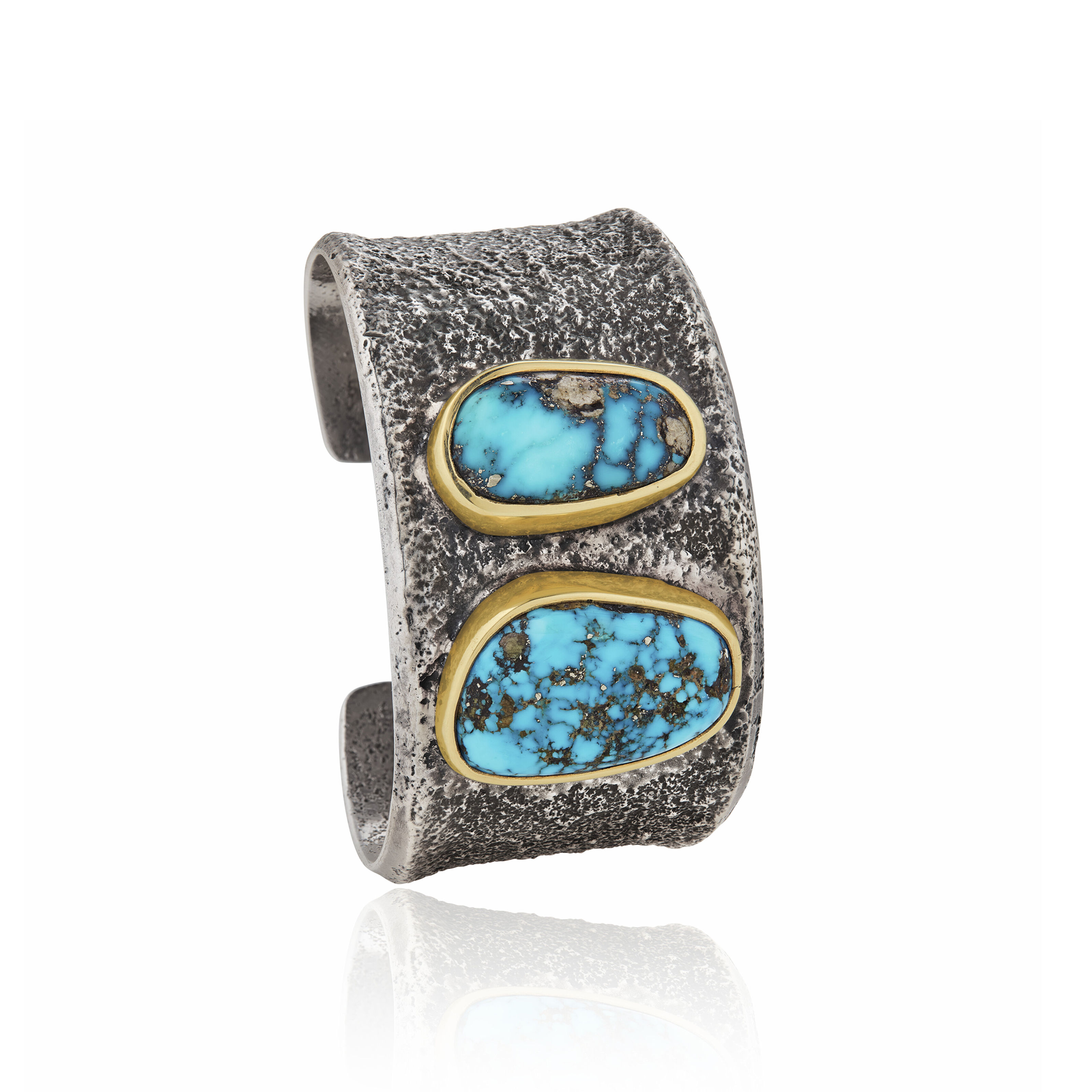 Opulent Modernistic Navajo 'Mignight Space' Turquoise Native American Jewelry Silver Bracelet