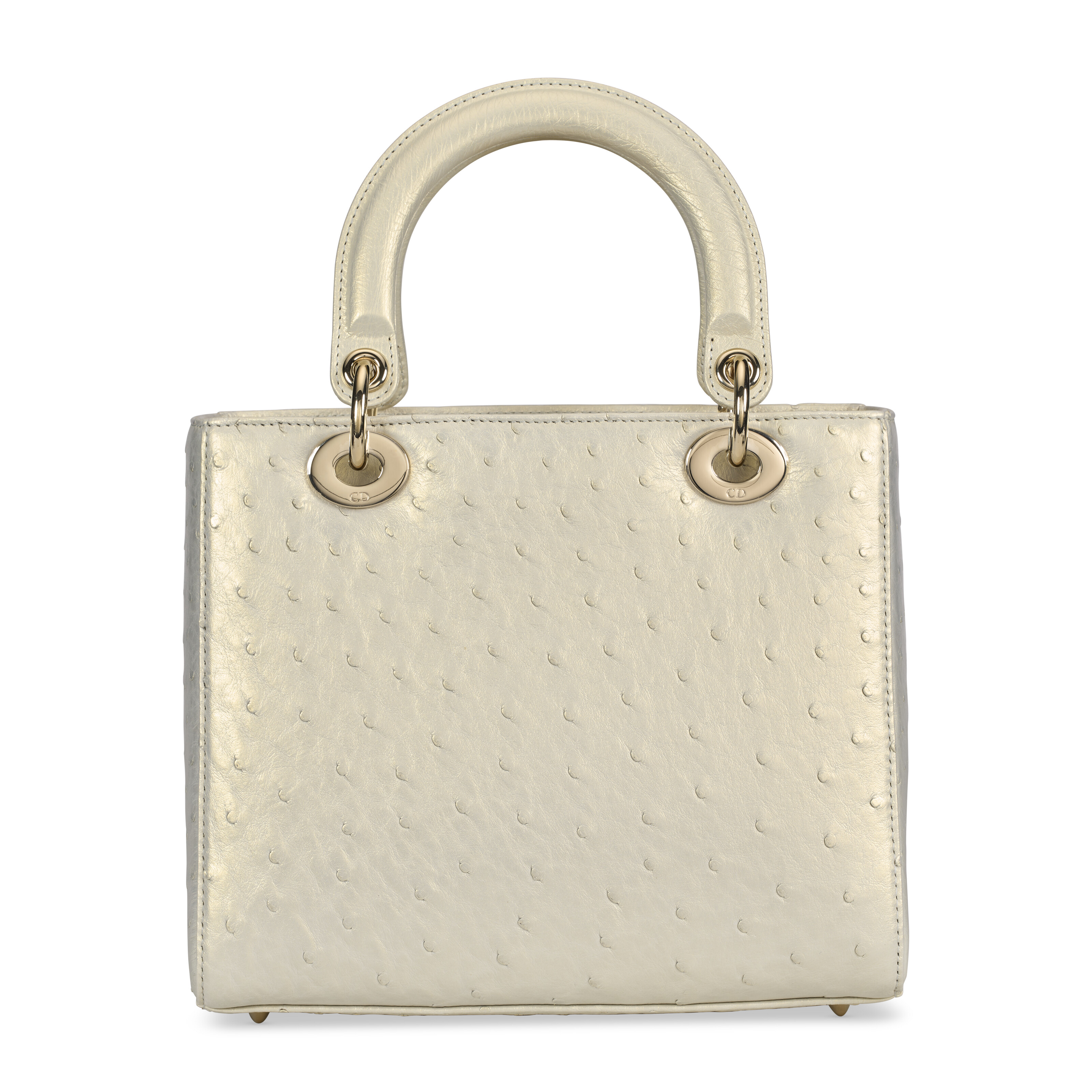 AN IRIDESCENT LATTE OSTRICH MEDIUM LADY DIOR WITH LIGHT GOLD