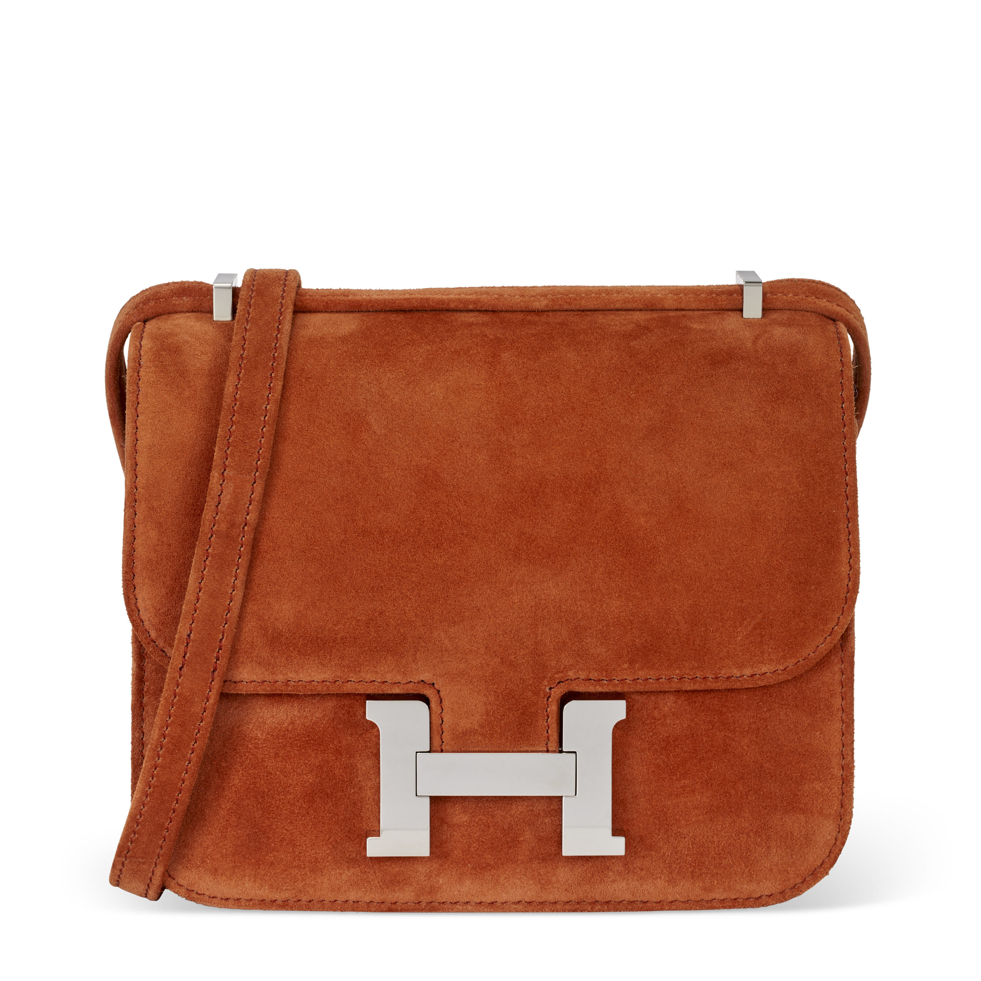 A PAPRIKA VEAU DOBLIS SUEDE MINI CONSTANCE WITH PALLADIUM HARDWARE