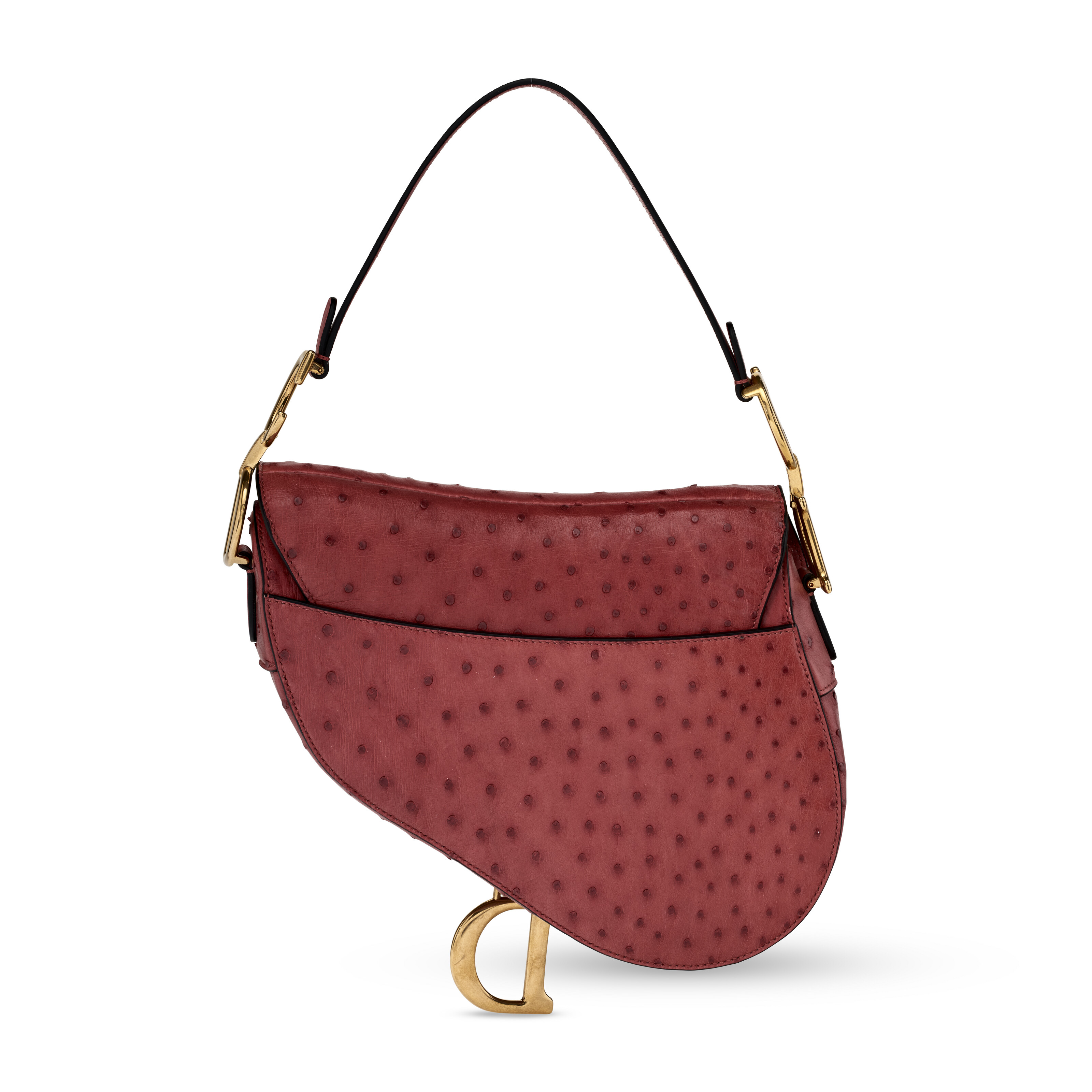 A RED OSTRICH SADDLE BAG WITH GOLD HARDWARE, DIOR, 2019 | Christie's