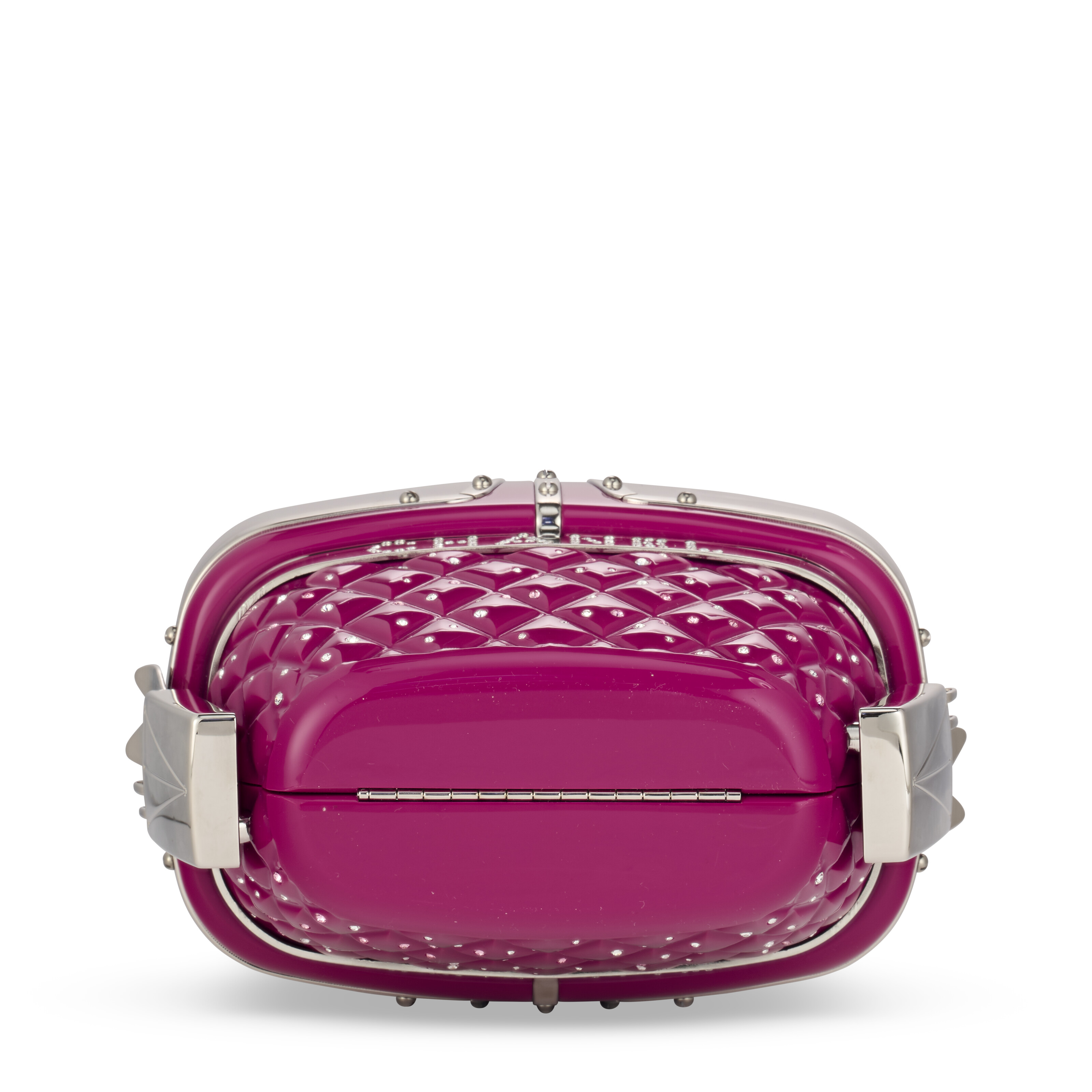 A RARE, PINK LUCITE & CRYSTAL SKI GONDOLA EVENING BAG WITH SILVER