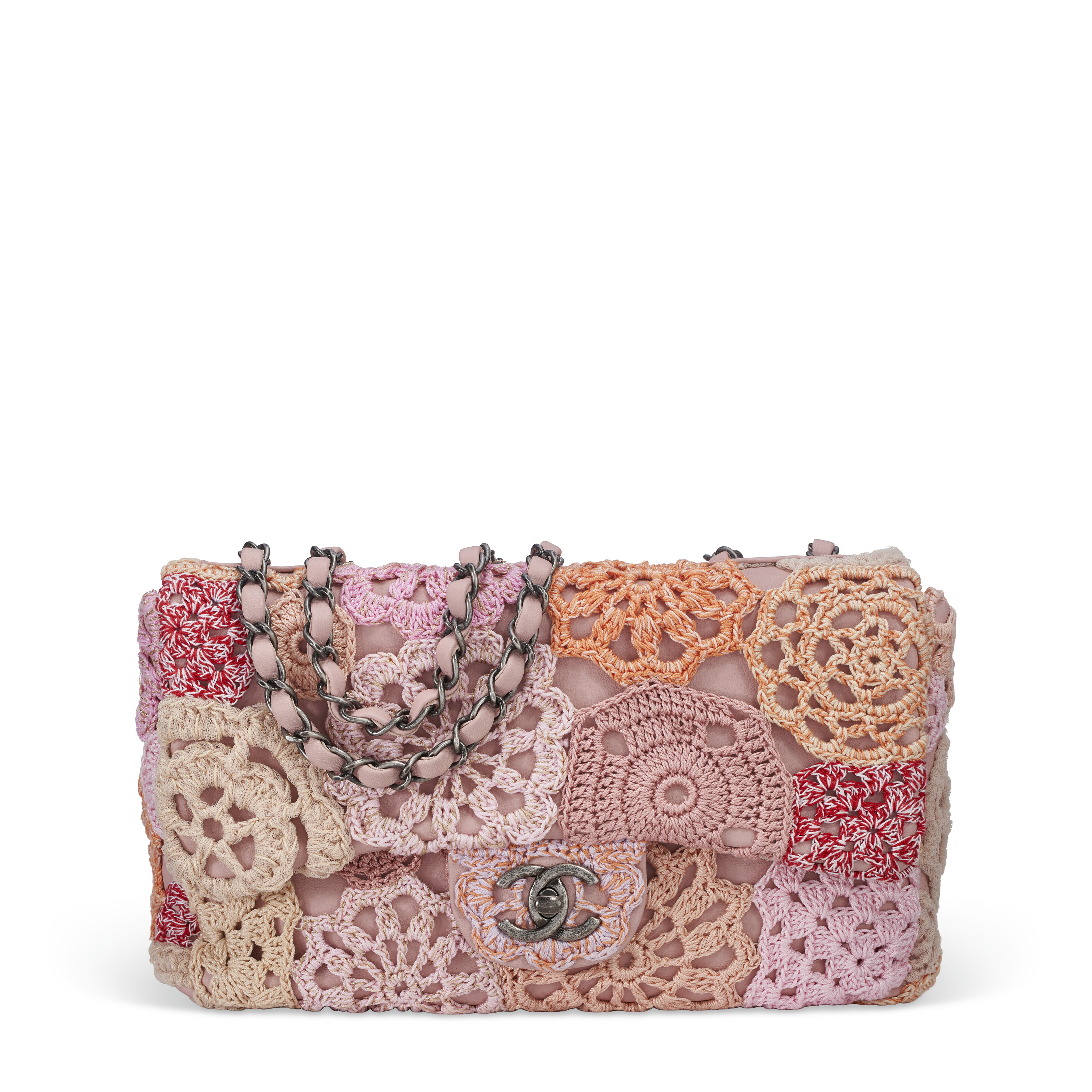 A LIMITED EDITION PINK LAMBSKIN LEATHER & MULTICOLOR CROCHET PARIS