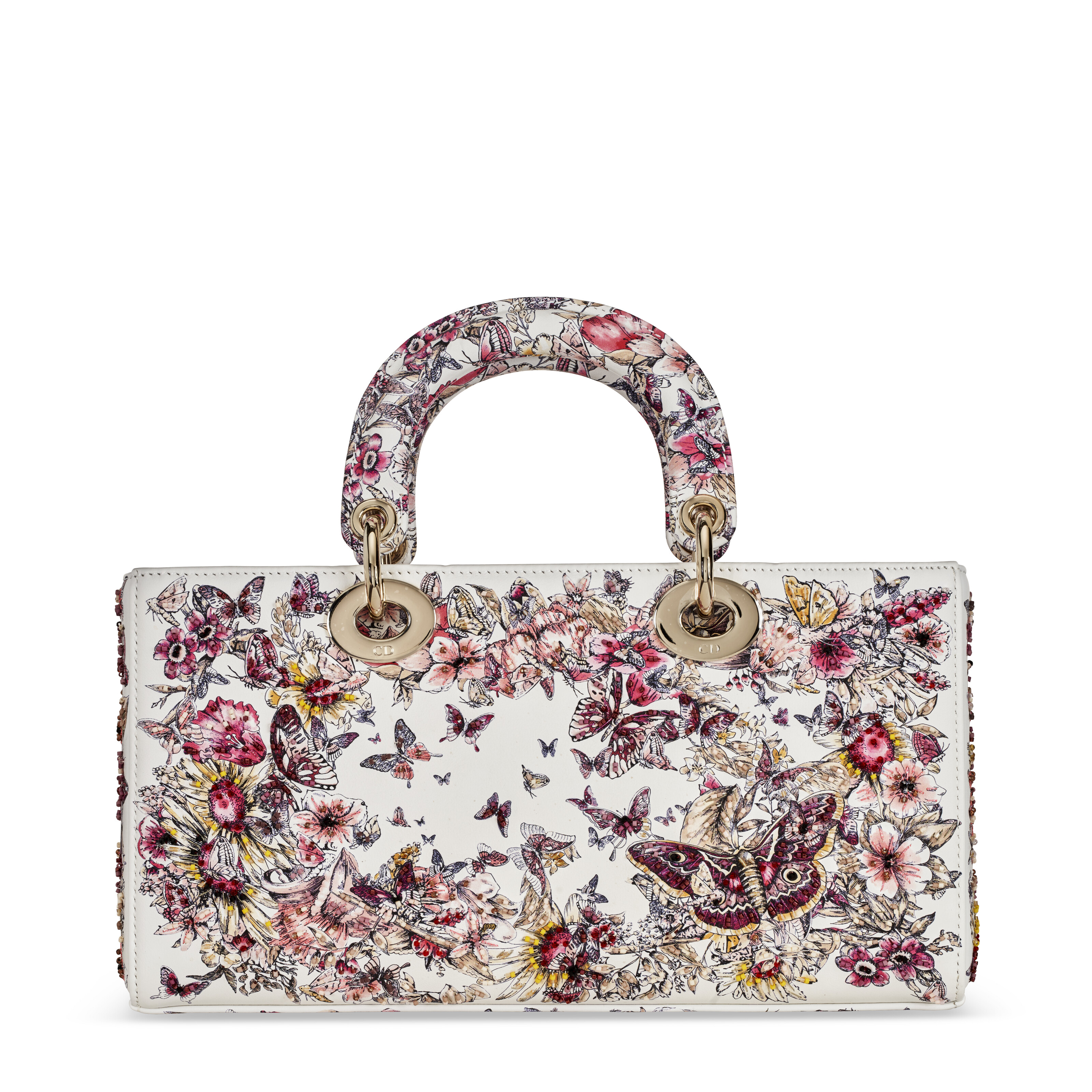 A WHITE PINK MULTICOLOR BEADED CALFSKIN LEATHER BUTTERFLY MEDIUM LADY D JOY BAG WITH GOLD HARDWARE DIOR 2021 Christie s
