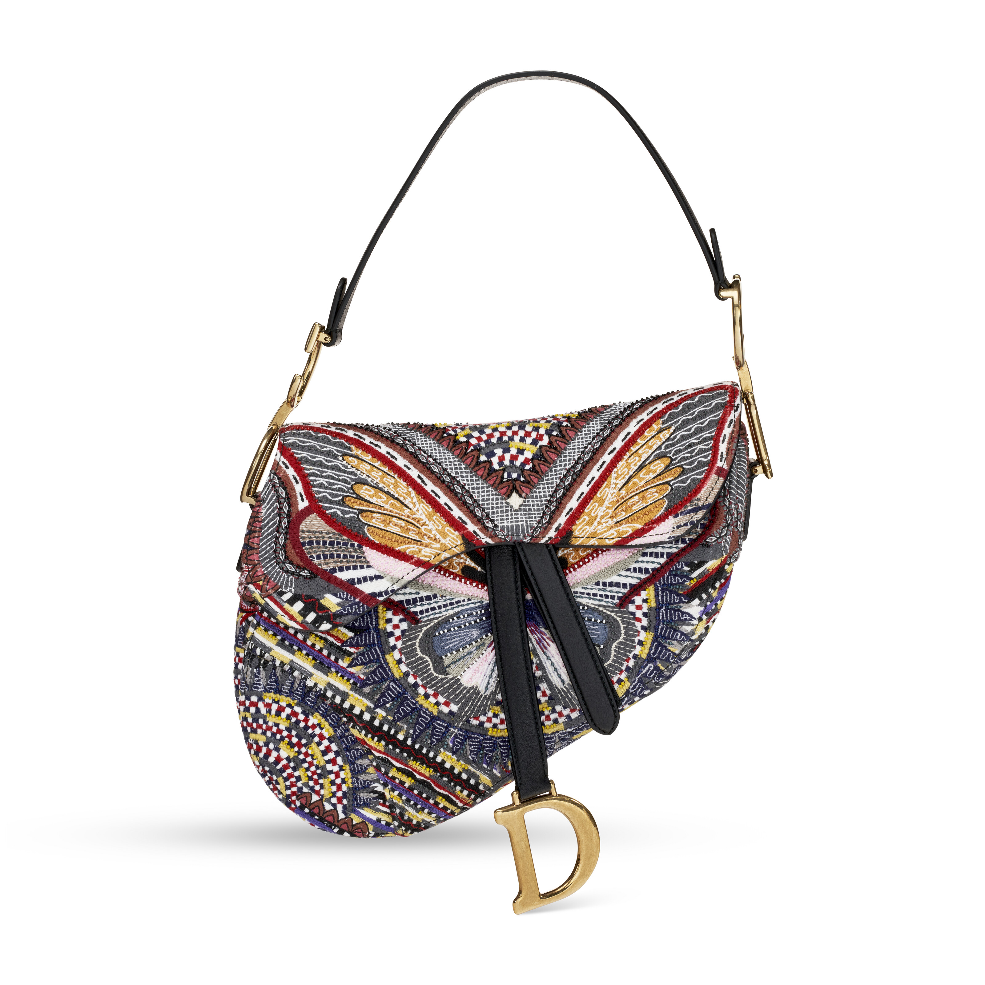 A MULTICOLOR EMBROIDERED BUTTERFLY SADDLE BAG WITH GOLD HARDWARE DIOR 2019 Christie s