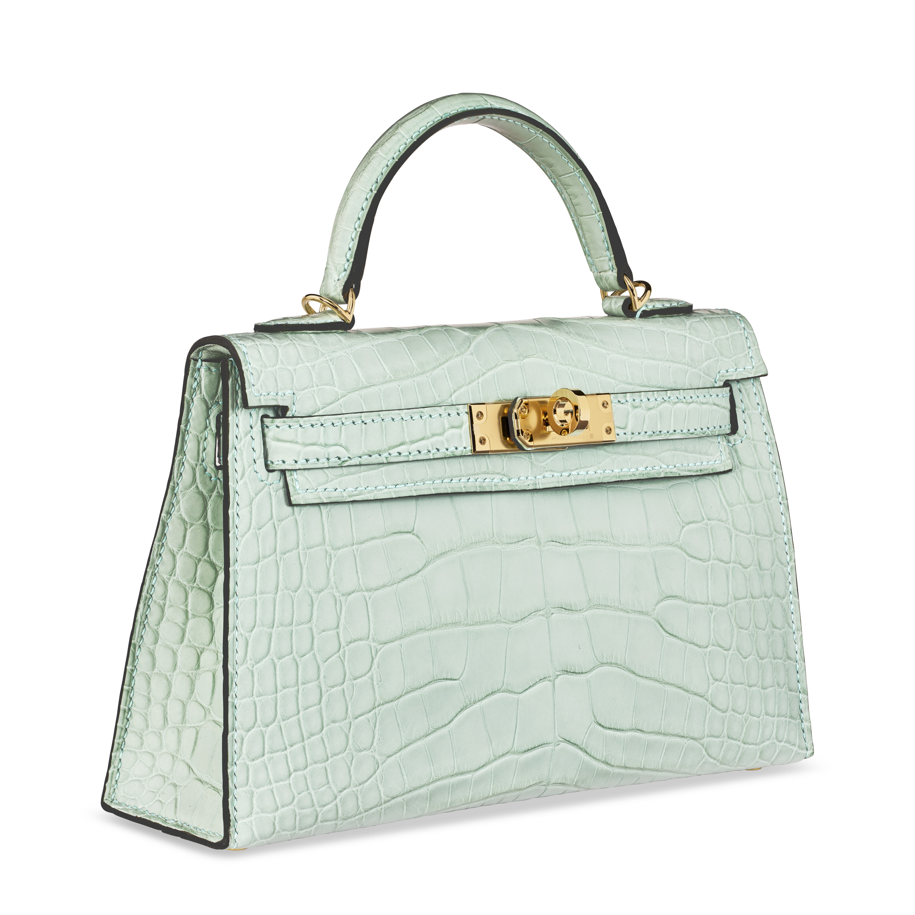 A MATTE VERT D'EAU ALLIGATOR MINI KELLY 20 II WITH GOLD HARDWARE