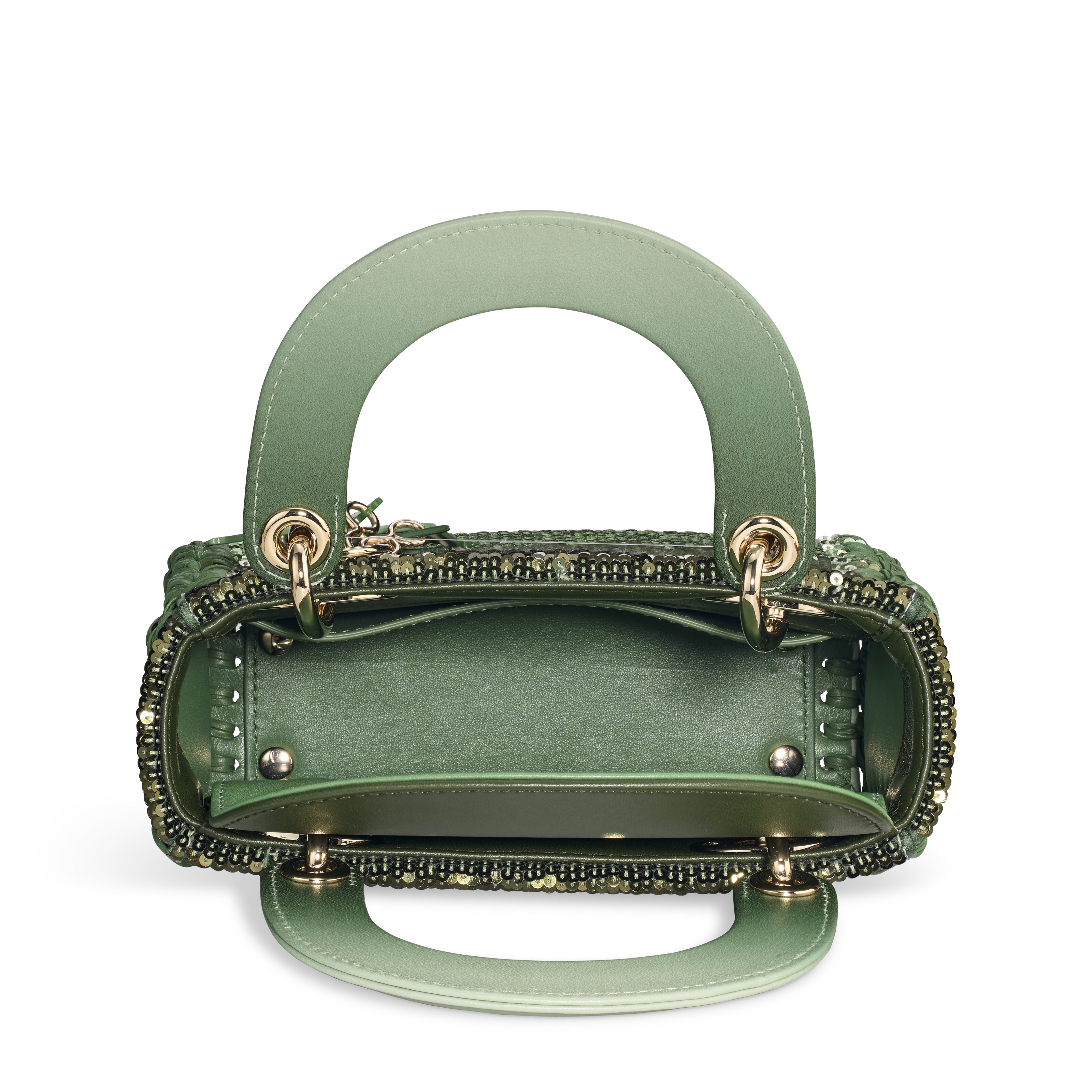 AN OMBRÉ GREEN CALFSKIN LEATHER & SEQUIN MINI LADY DIOR BAG WITH