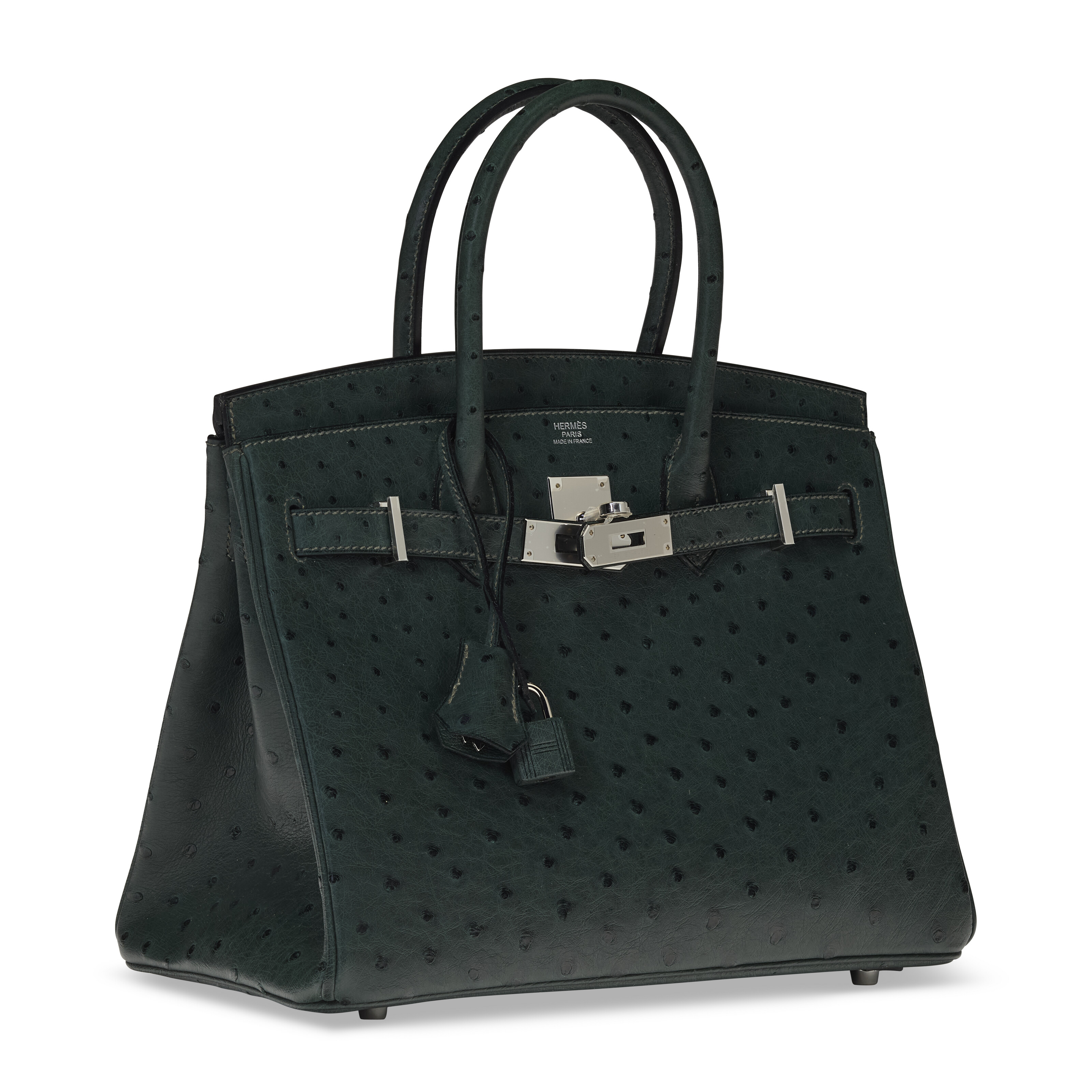 A VERT FONCE OSTRICH BIRKIN 30 WITH PALLADIUM HARDWARE, HERMÈS