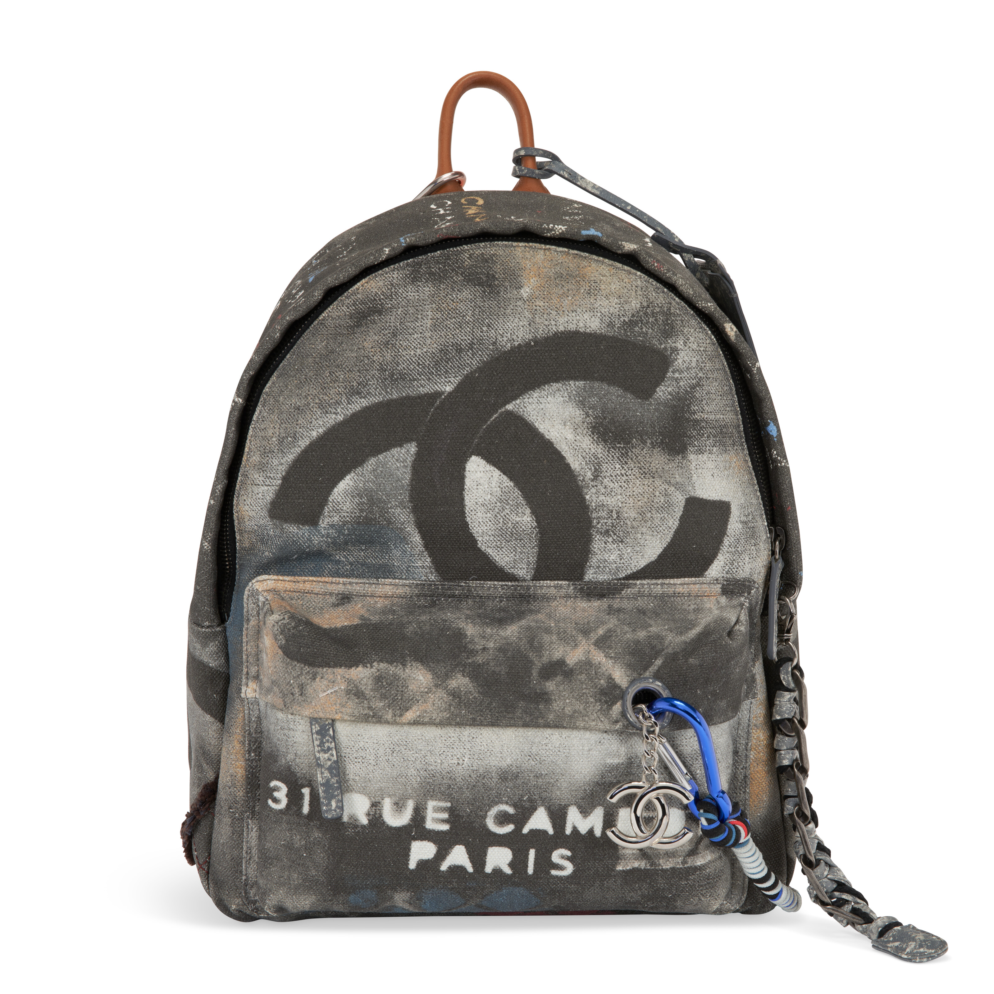 A RARE RUNWAY GREY MULTICOLOR PRINTED CANVAS GRAFFITI BACKPACK WITH SILVER HARDWARE CHANEL SPRING SUMMER 2014 Christie s