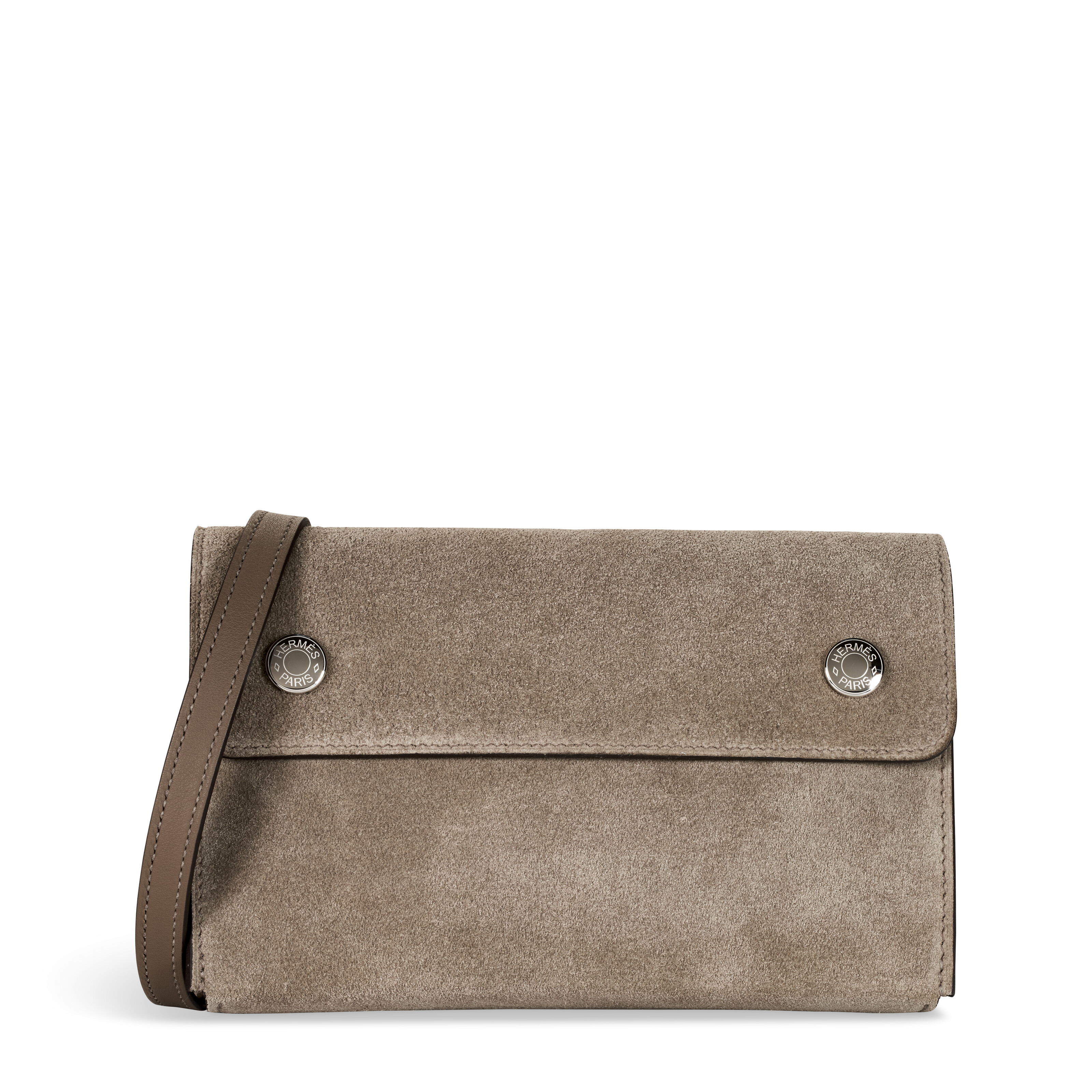 AN ETOUPE GRIZZLY SUEDE & SWIFT LEATHER HERMÈSNAP BAG WITH