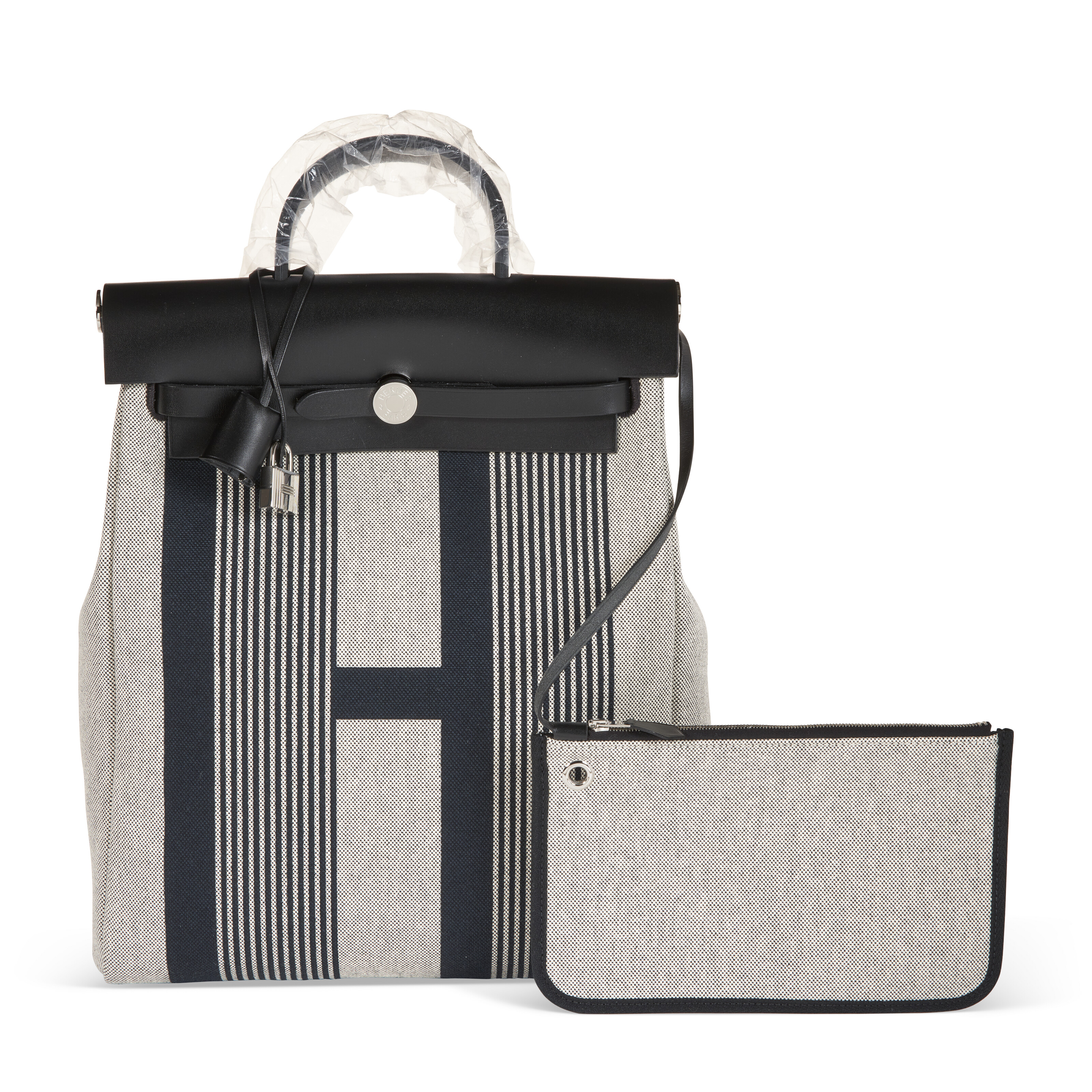 A BLACK VACHE HUNTER & ÉCRU TOILE H VIBRATION HERBAG ADO ZIP  display picture 3