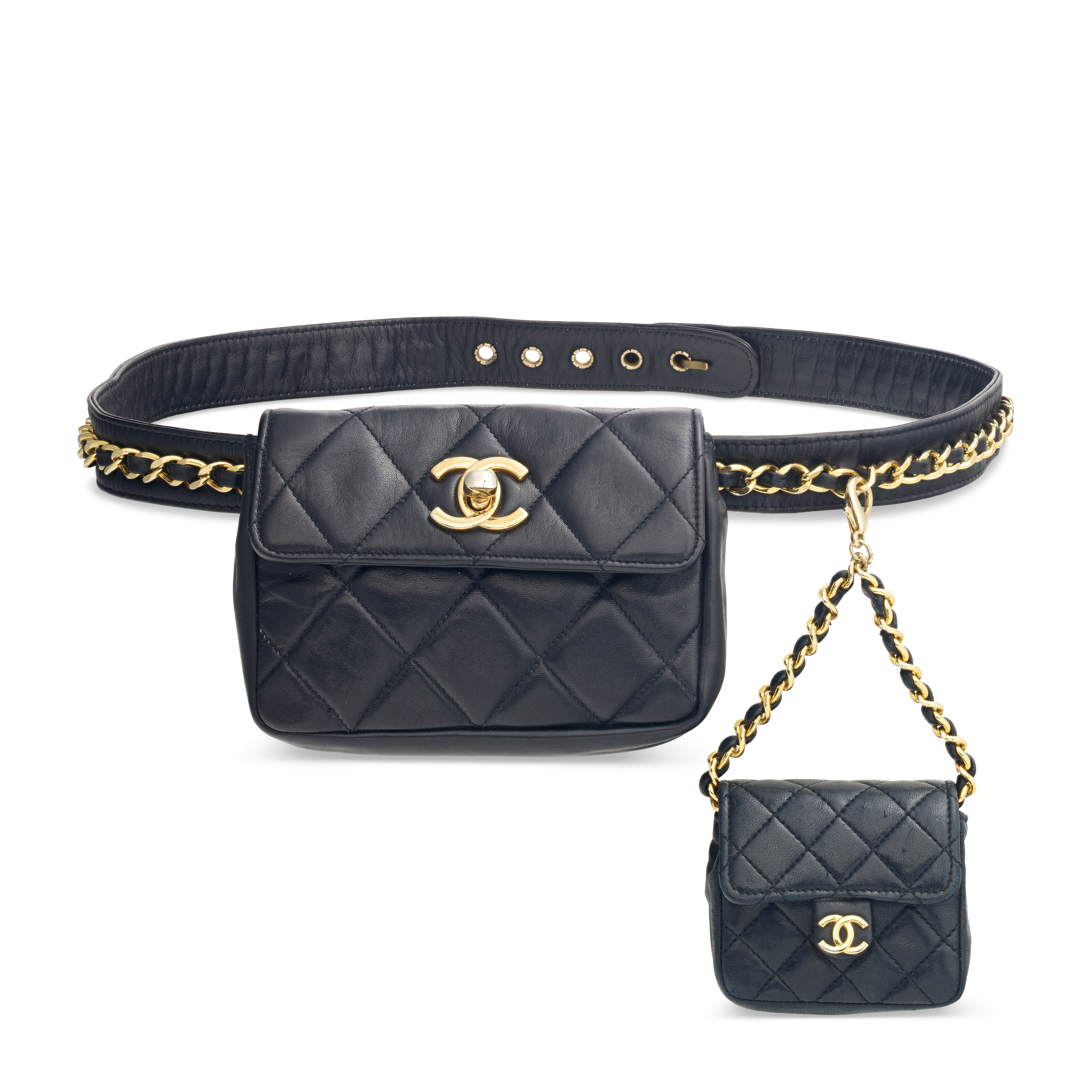 New! Black Quilted Leather Belt mini  Bag with Gold Hardware Amazon.com | ZLM BAG US Womens Mini Waist Bag Fashion Faux  main image 2