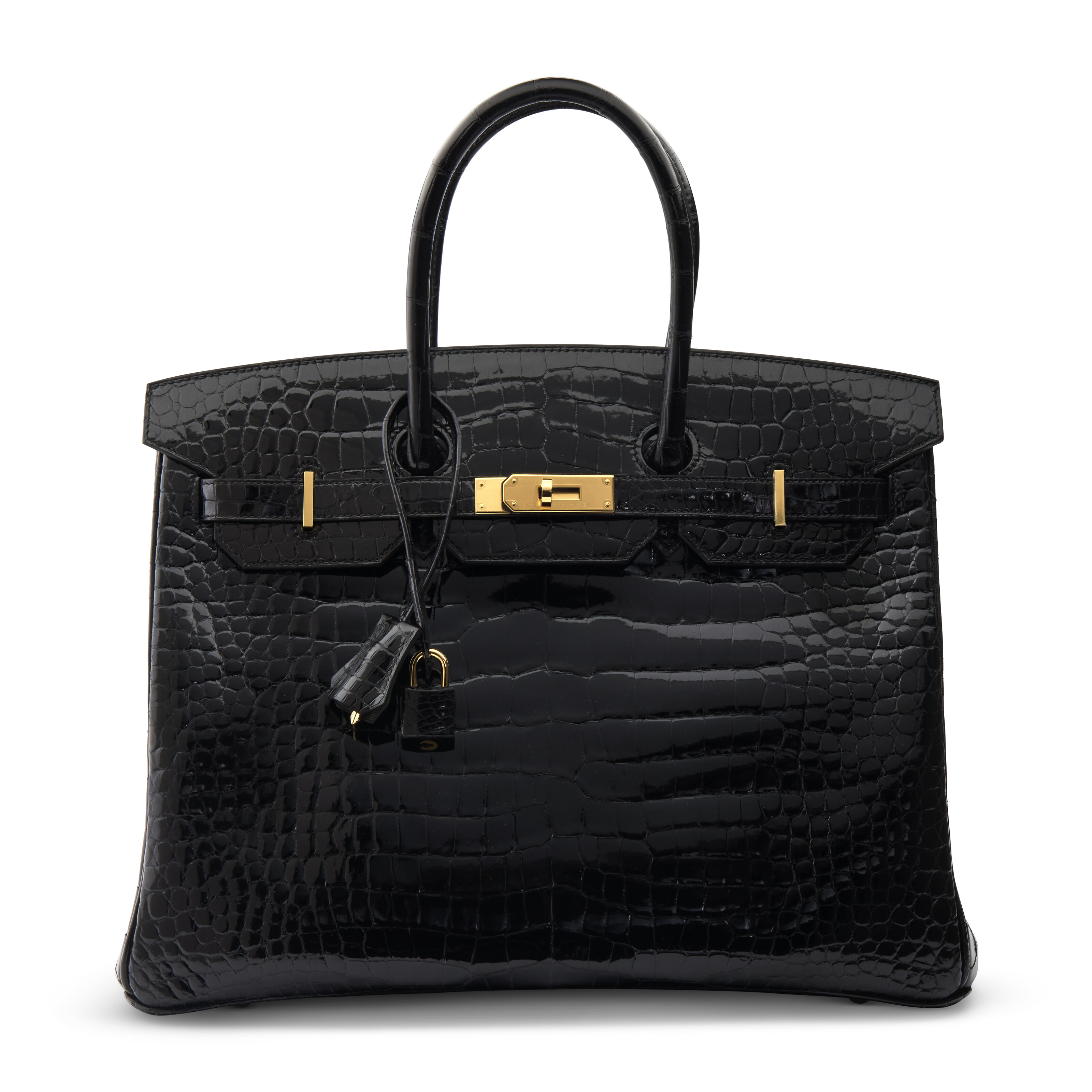 A SHINY BLACK POROSUS CROCODILE BIRKIN 35 WITH GOLD HARDWARE