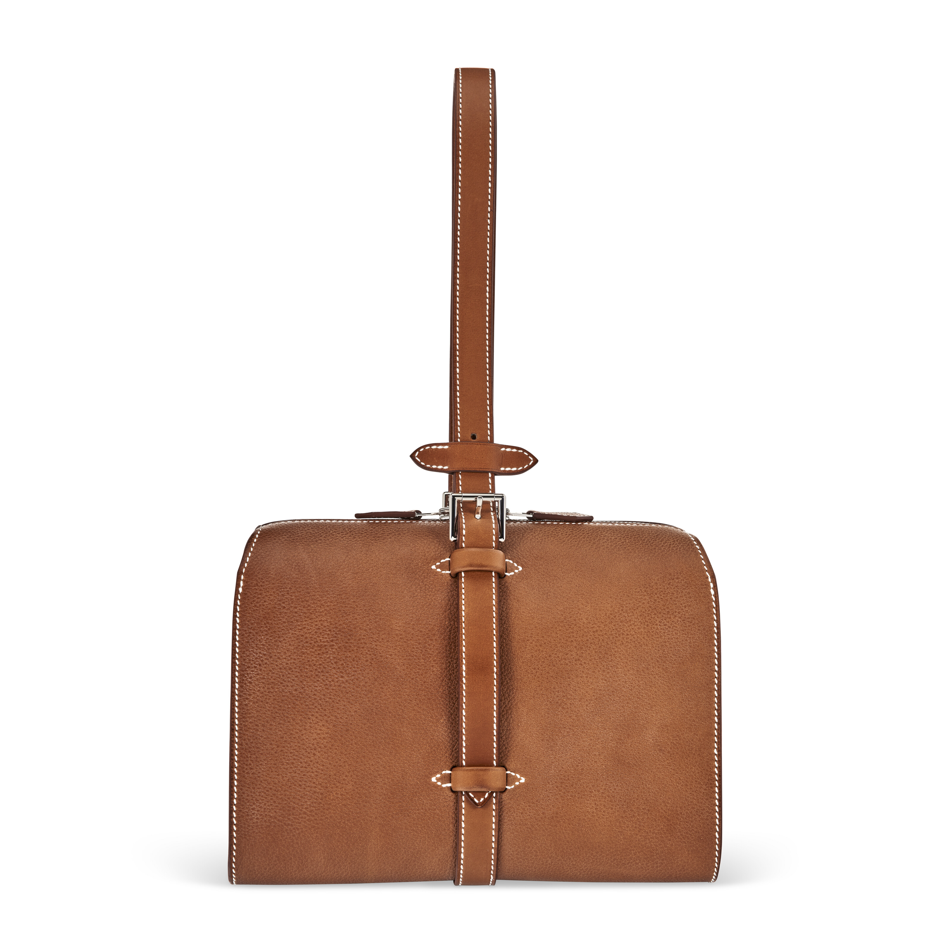 A FAUVE GRIZZLY SUEDE & SWIFT LEATHER HERMESNAP BAG WITH PALLADIUM