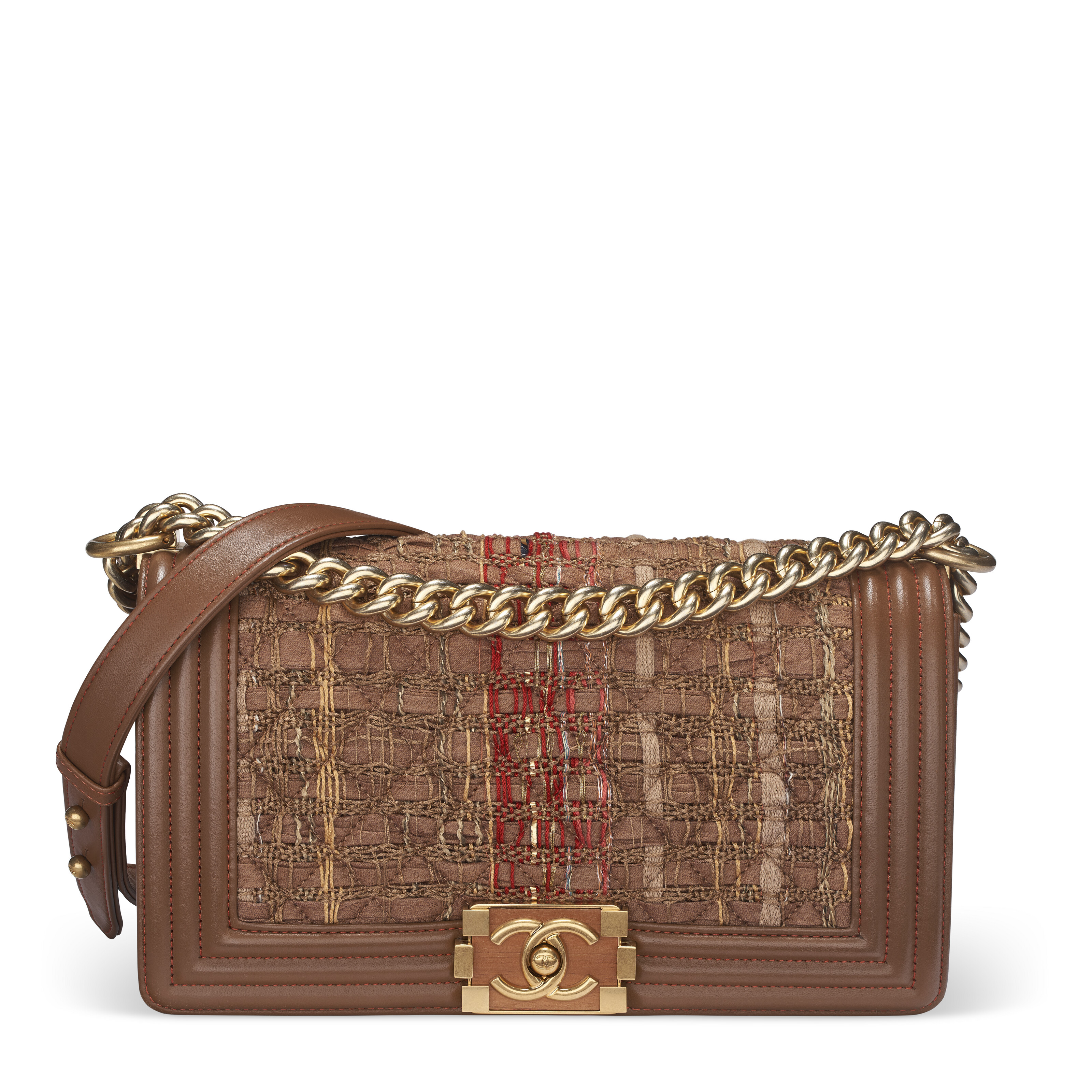 A BROWN MULTICOLOR TWEED COCO CUBA MEDIUM BOY BAG WITH GOLD AND WOOD HARDWARE CHANEL CRUISE 2017 Christie s
